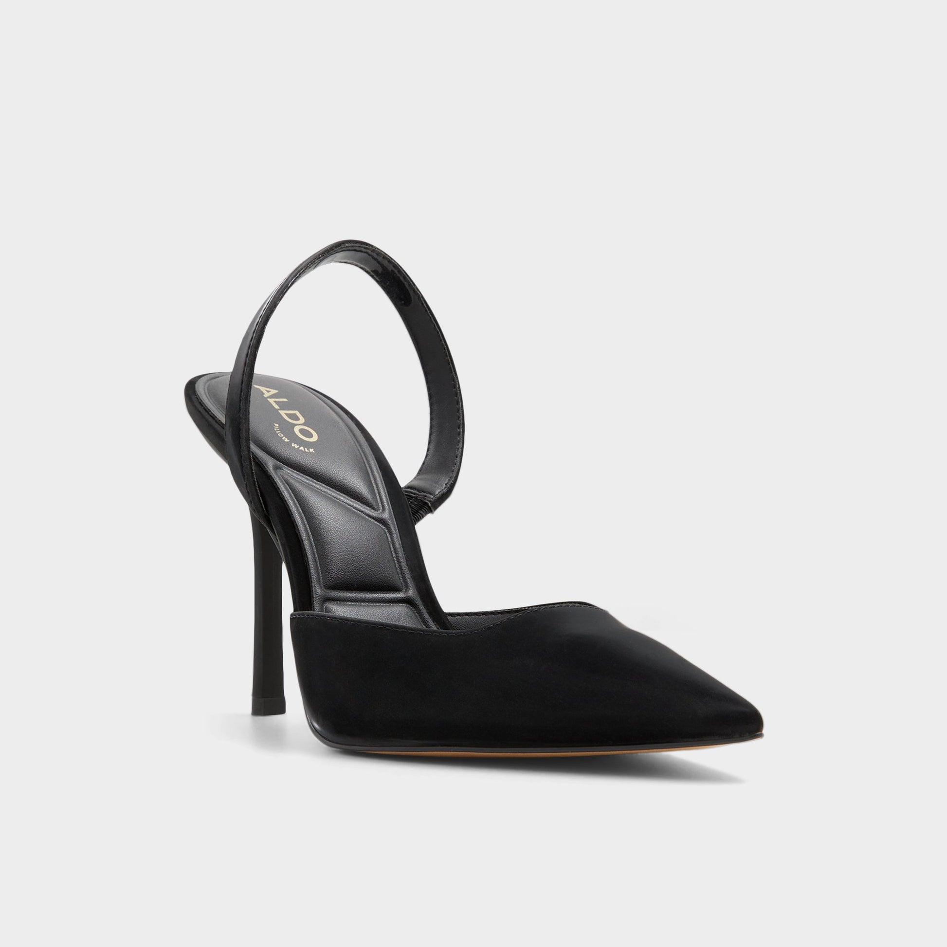 Three-quarter angle of Black Berolden Slingback heel's front side