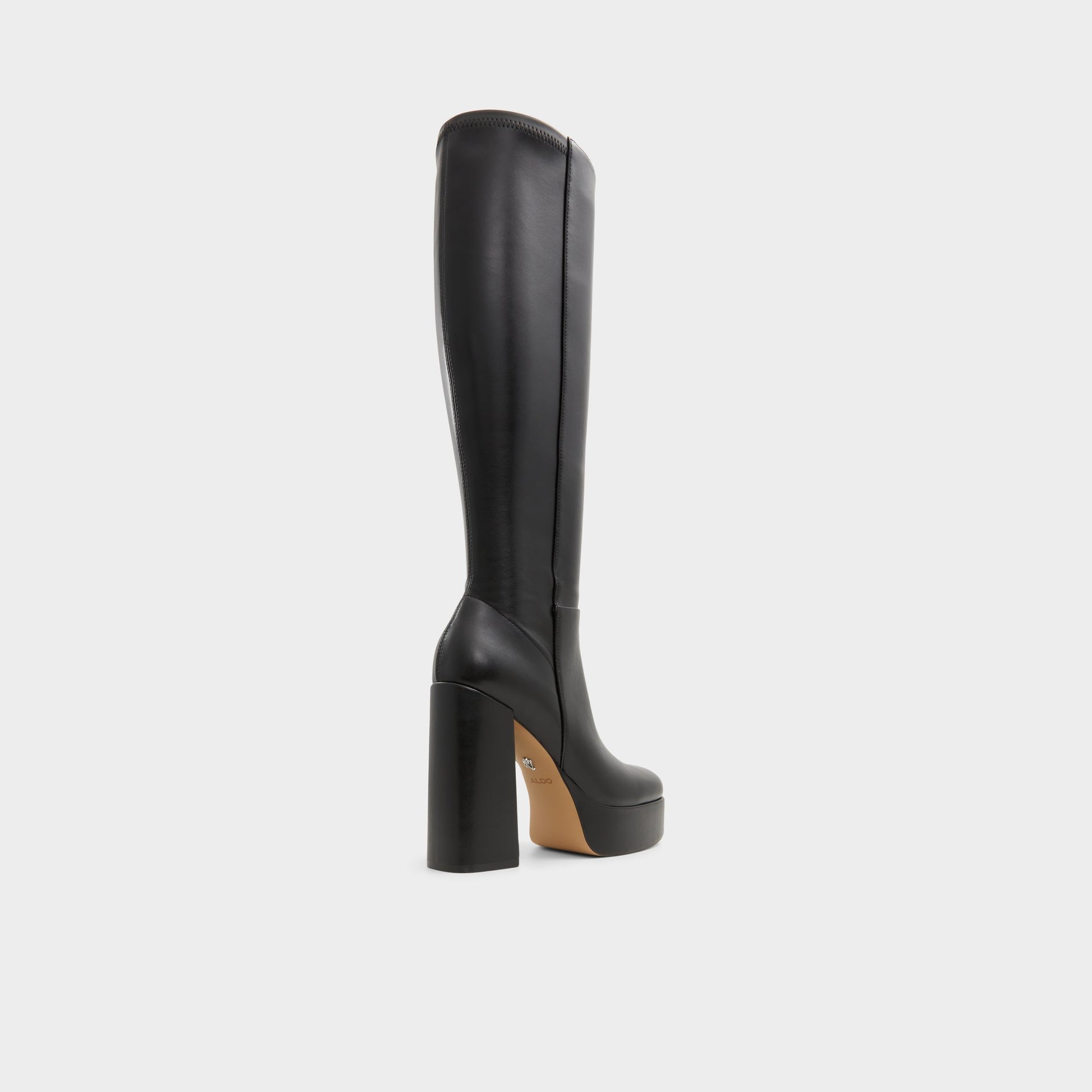 Three-quarter angle of Black Albie Knee-high boot's back side