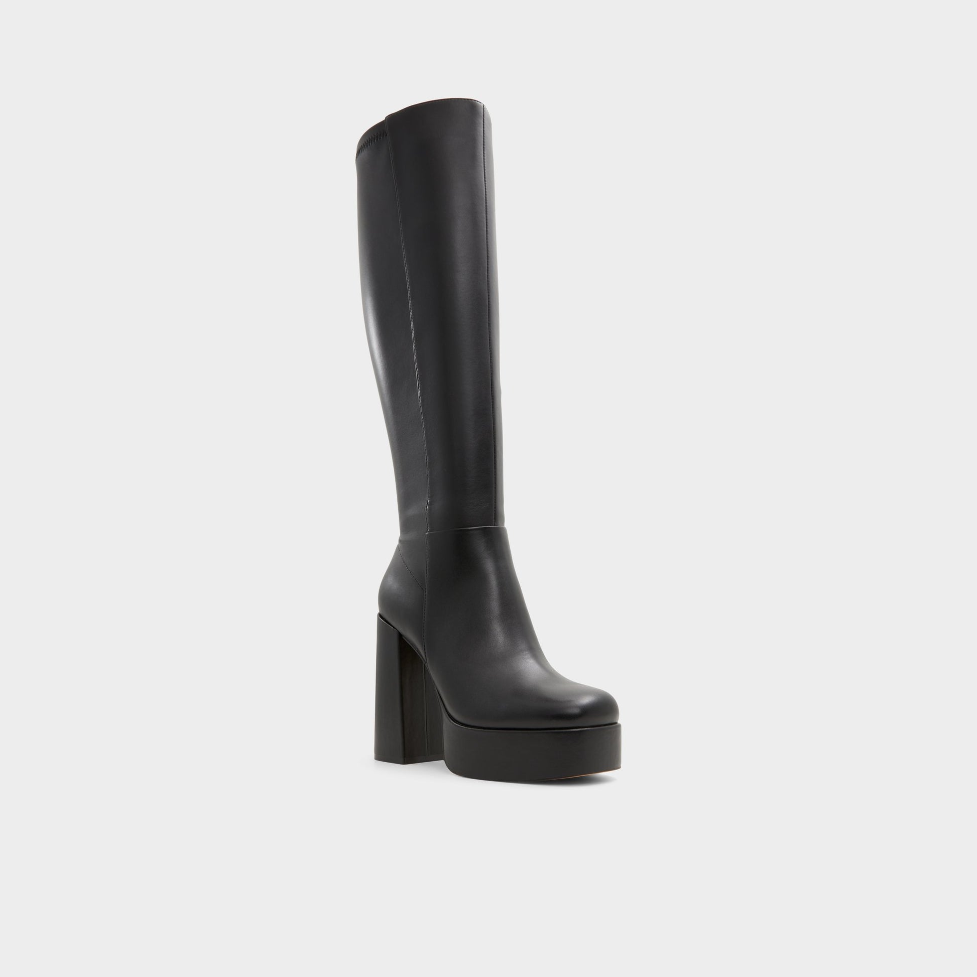 Three-quarter angle of Black Albie Knee-high boot's front side