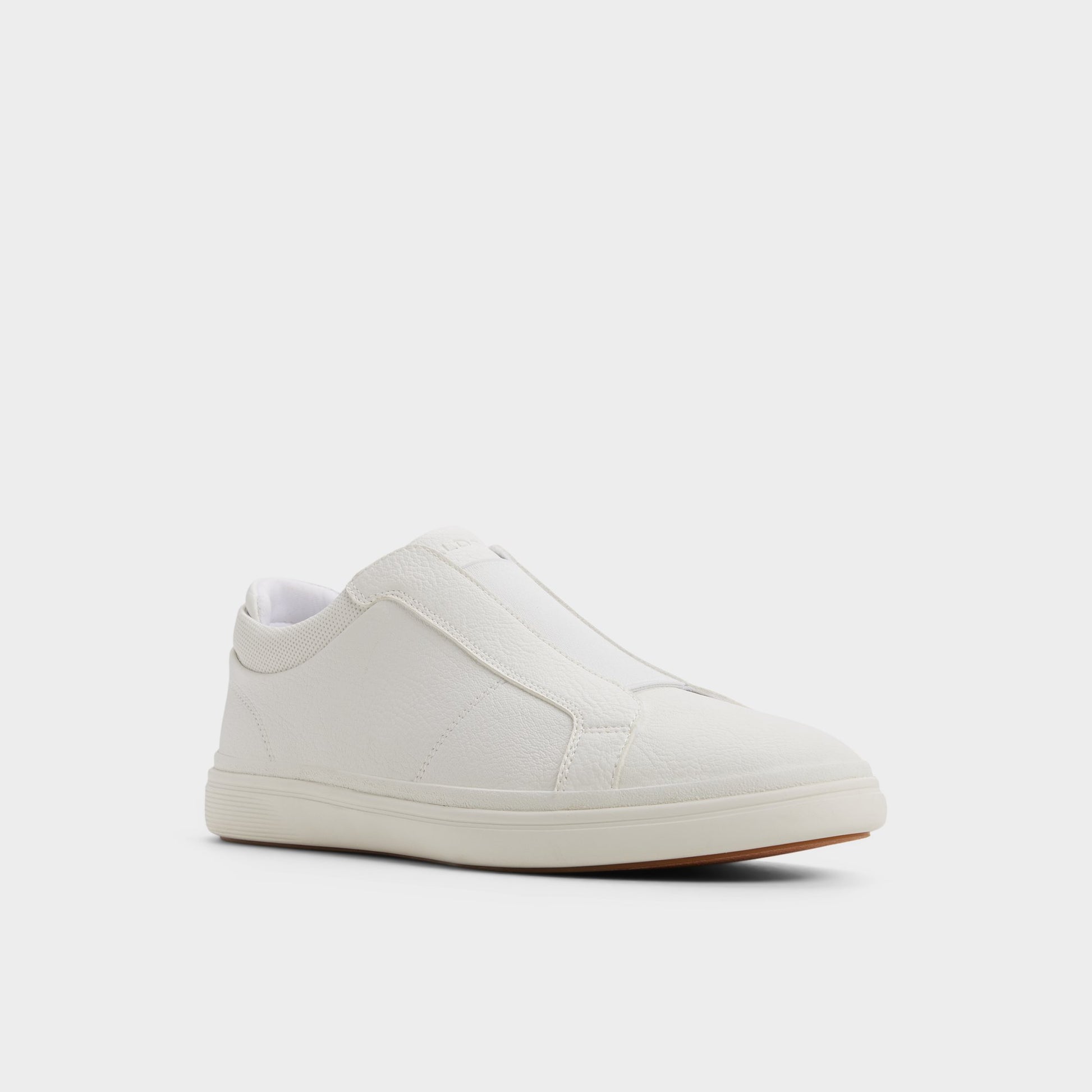 Angle de trois quarts de la face avant de Blanc Aros Sneaker sans lacets