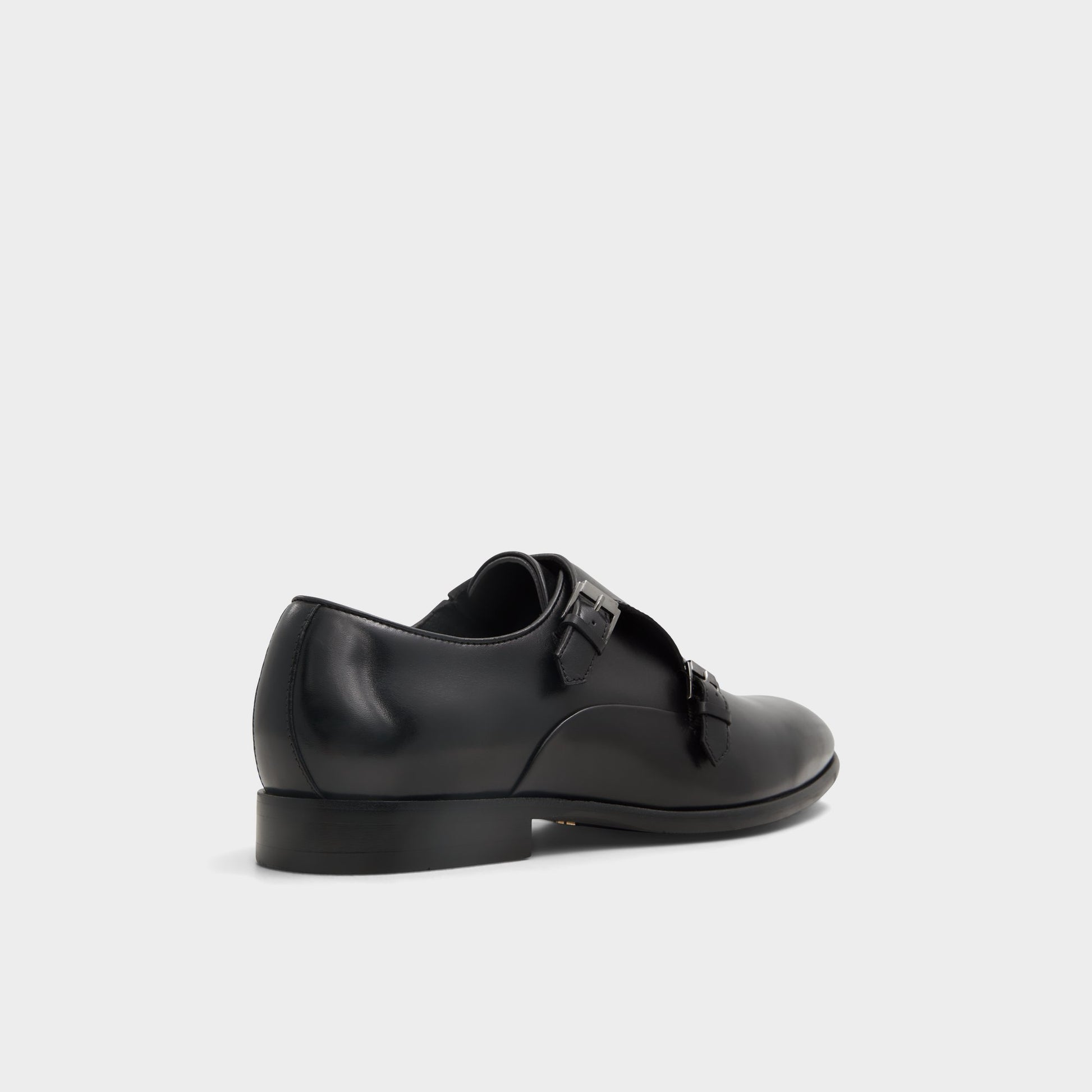 Three-quarter angle of Black Neco Monkstrap loafer's back side