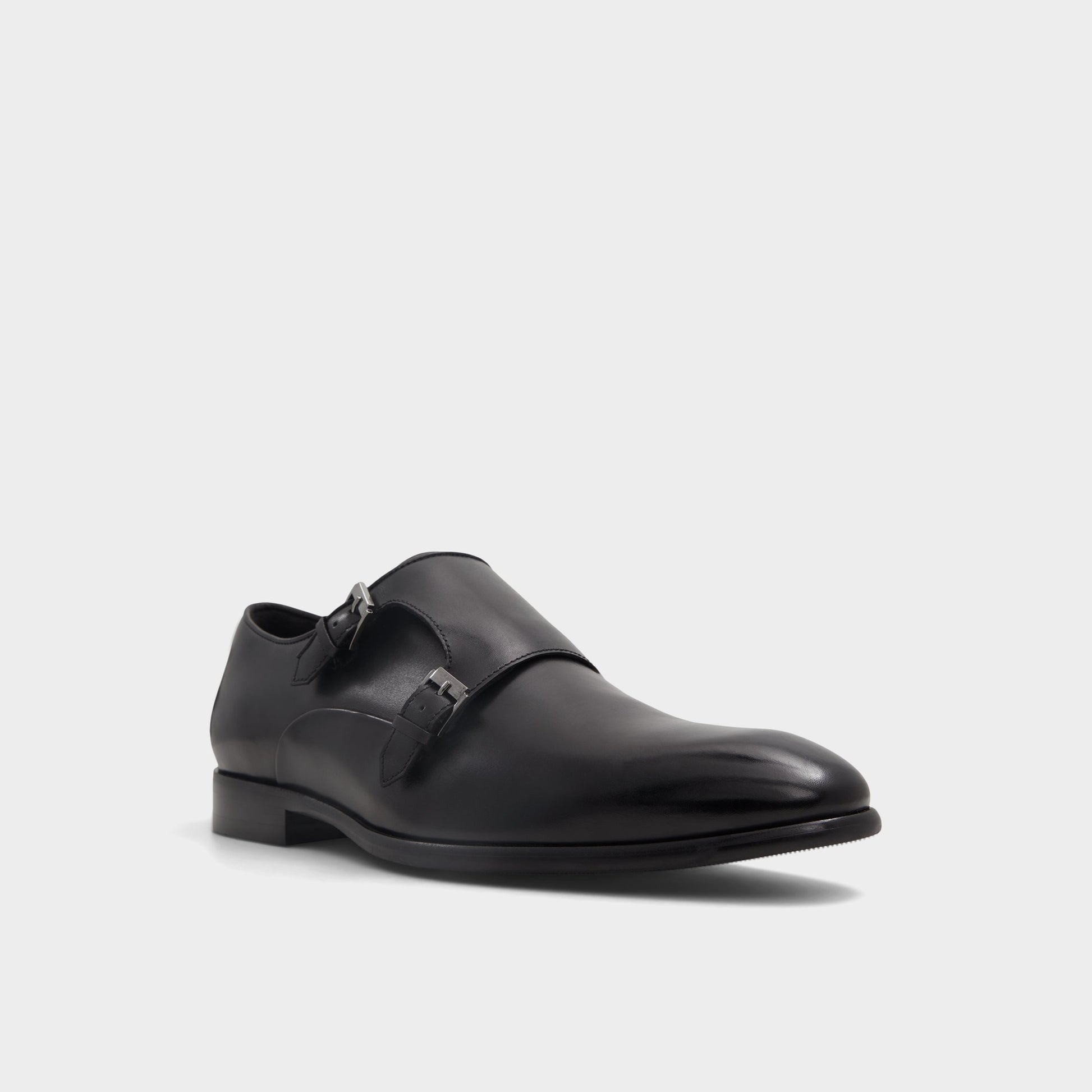 Three-quarter angle of Black Neco Monkstrap loafer's front side