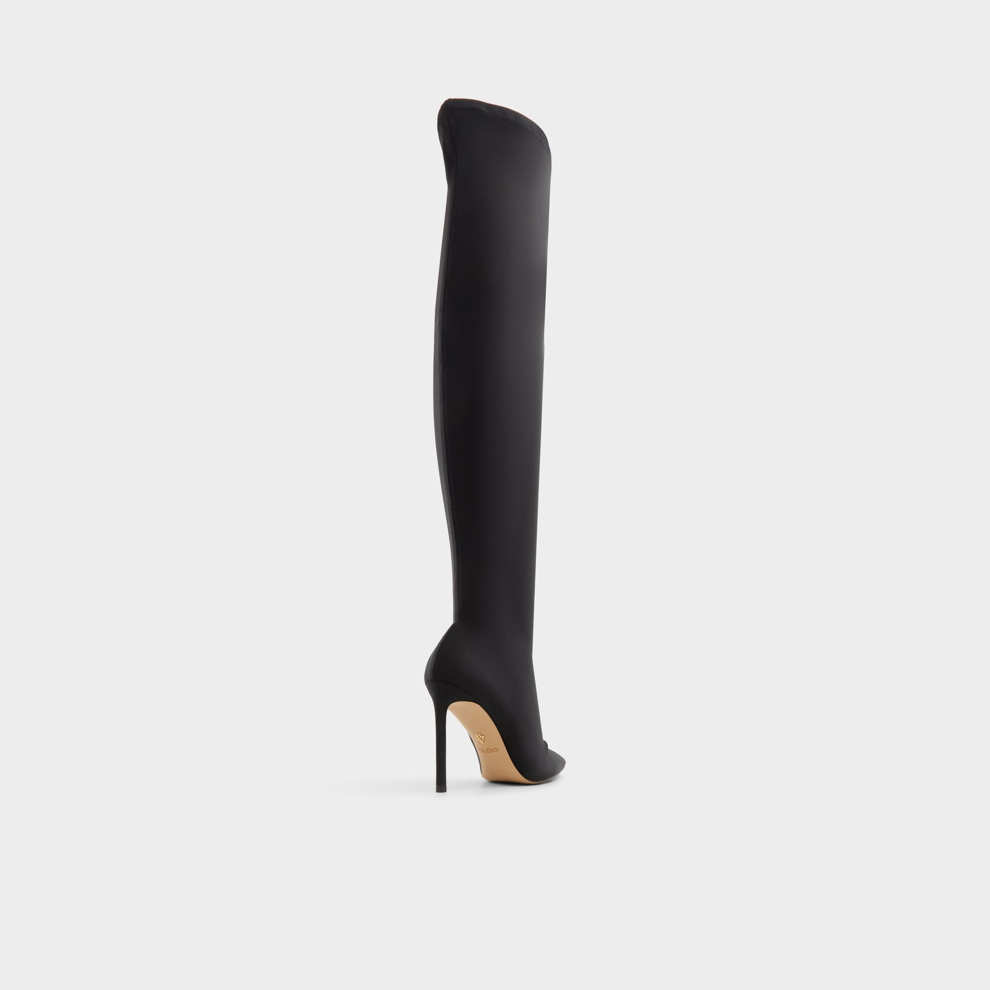 Three-quarter angle of Black Venetia Over-the-knee boot's back side