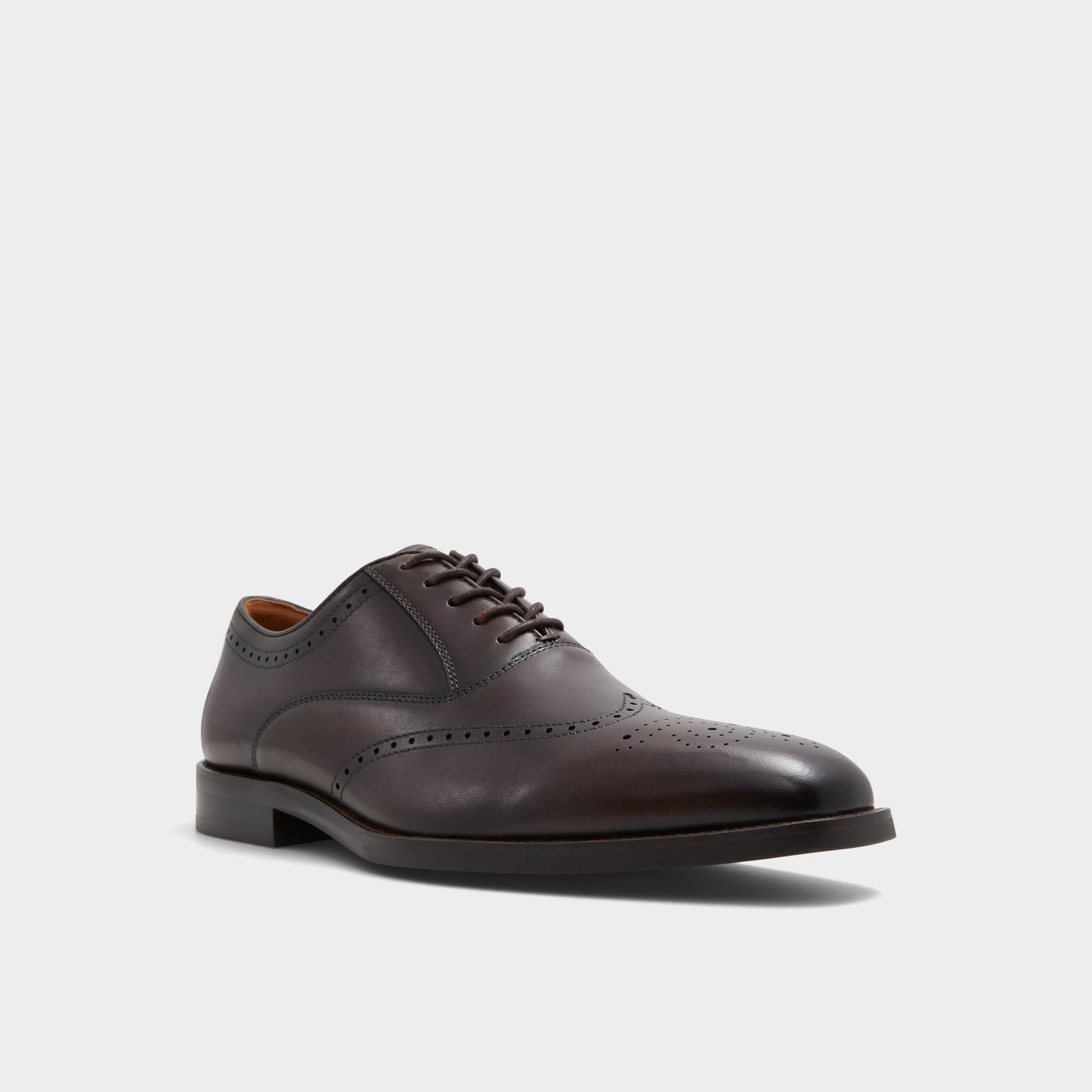 Three-quarter angle of Dark Brown Donald Derby shoe's front side