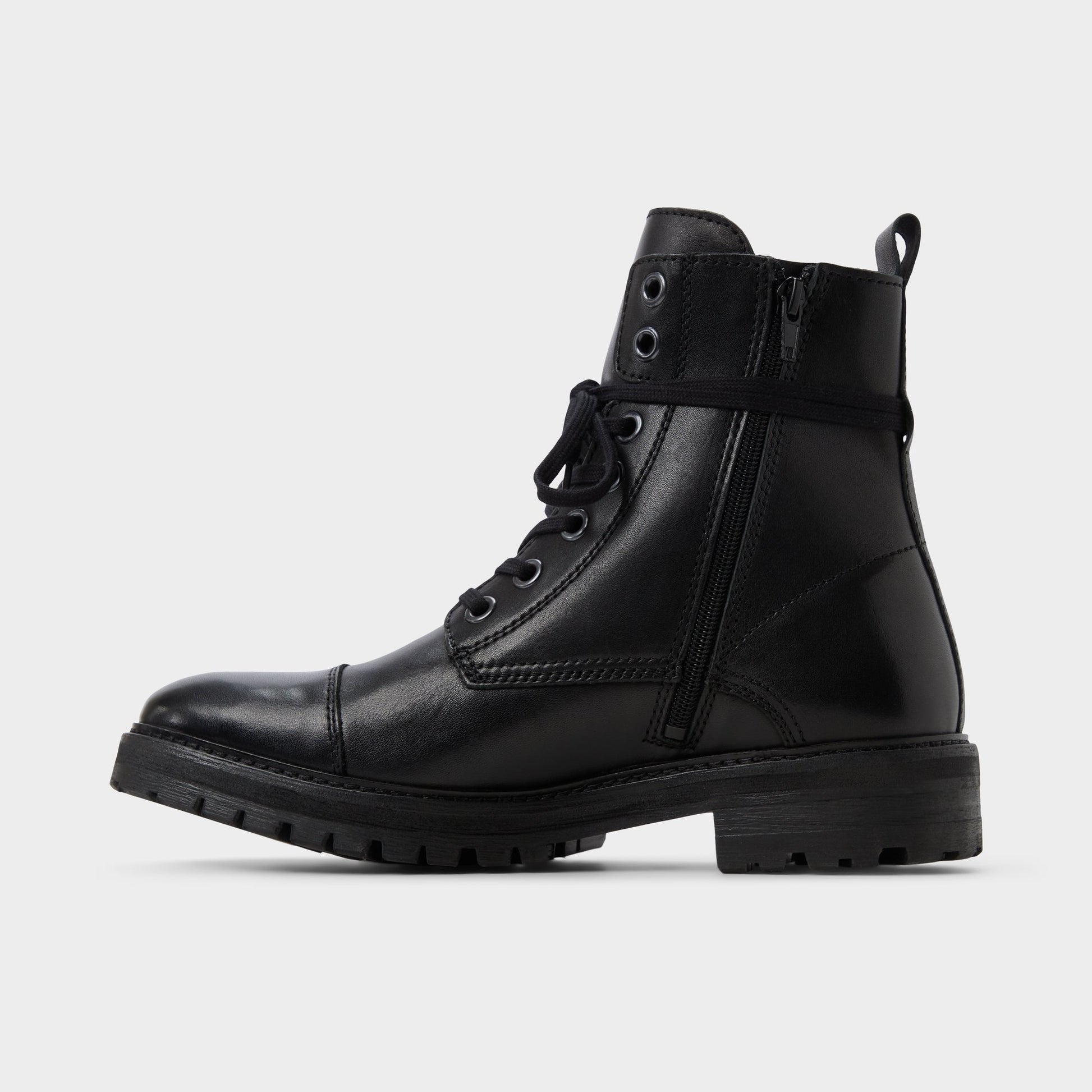 Side view of Black Sevigo Combat ankle boot