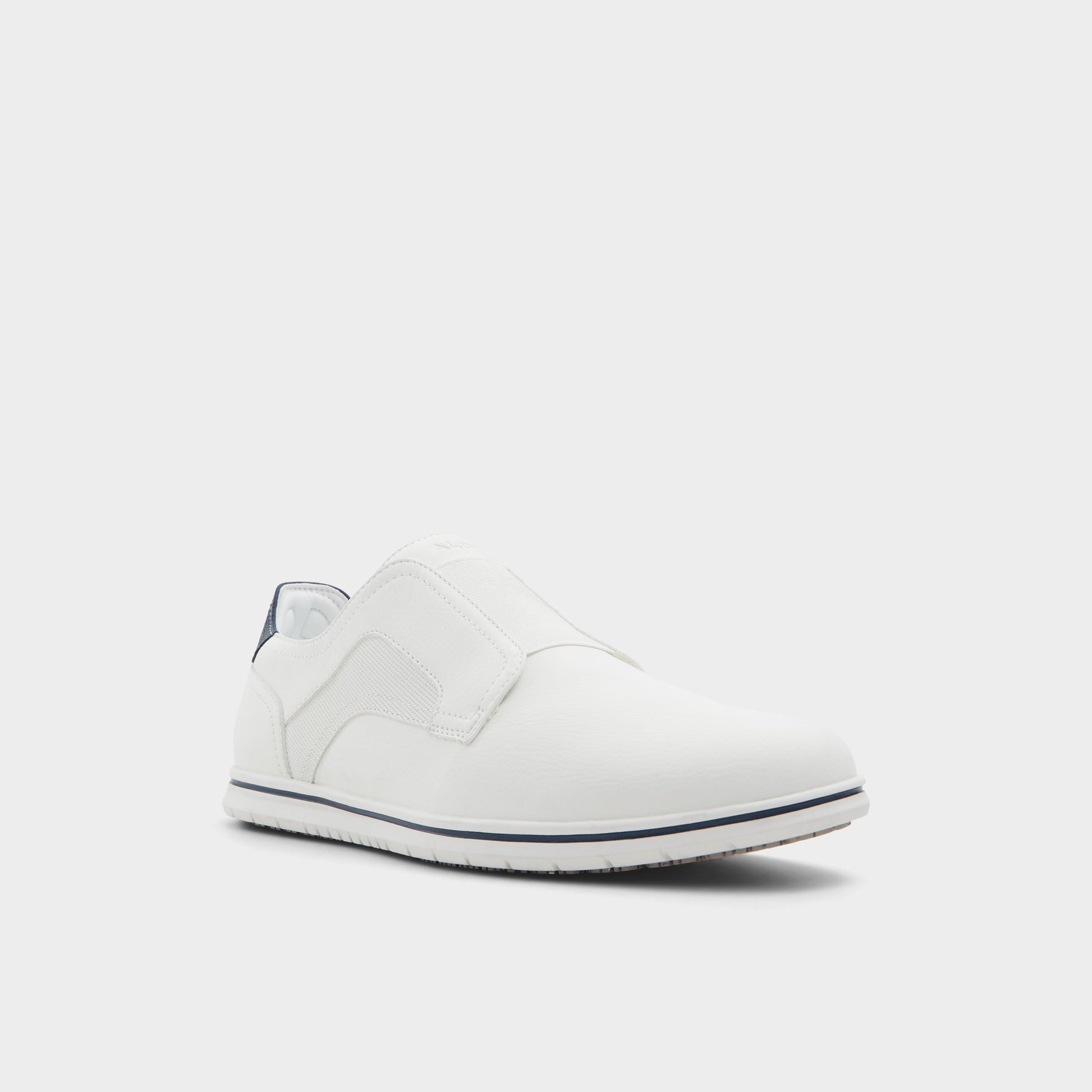 Three-quarter angle of White Onalith Slip-on's front side
