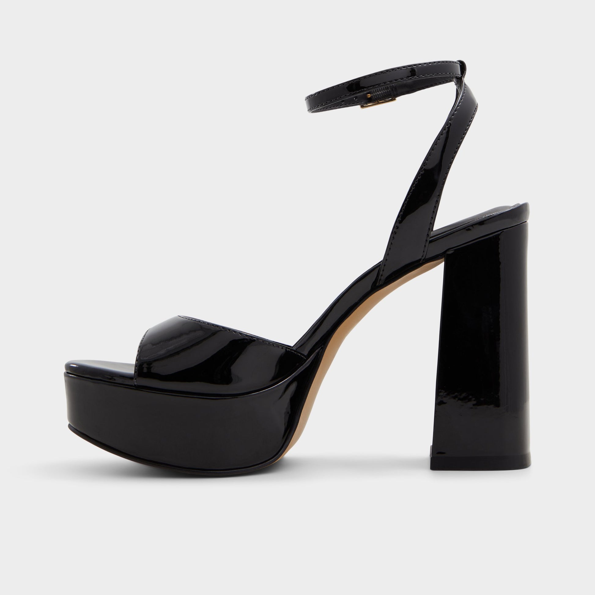 Side view of Black Valoria Strappy heeled sandal