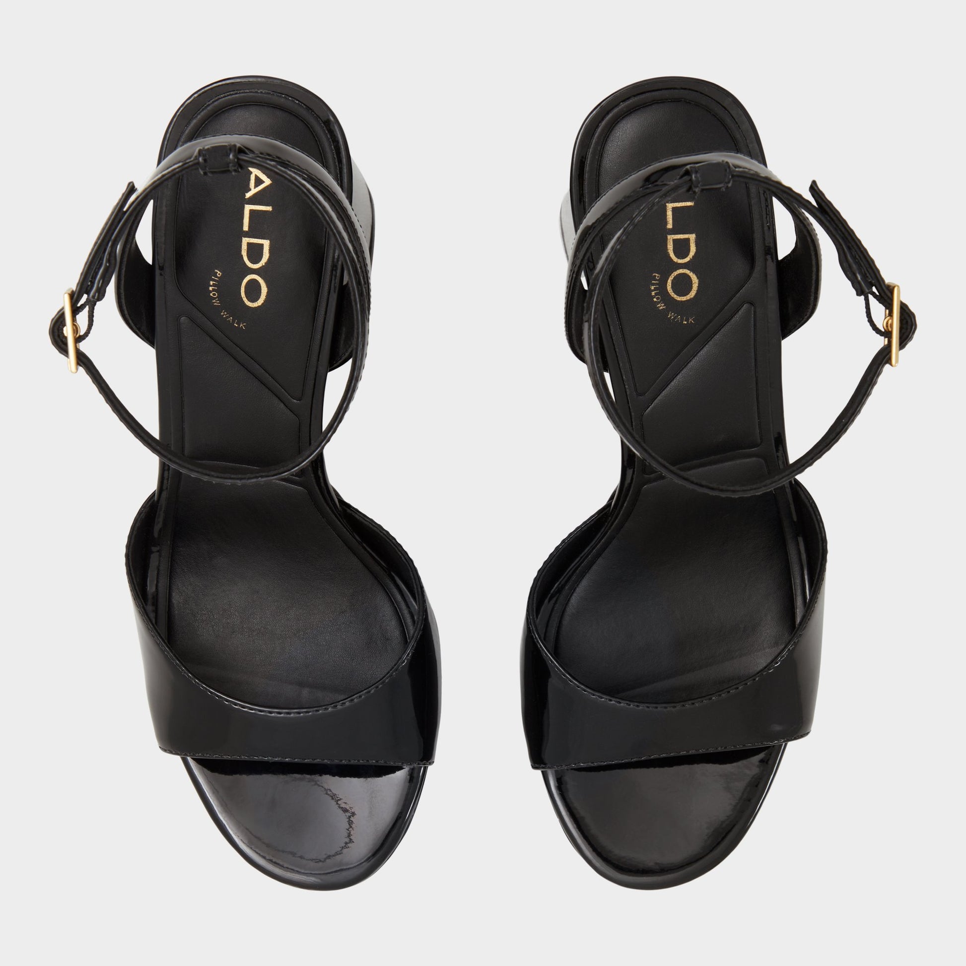 Top-down view of the Black Valoria Strappy heeled sandal