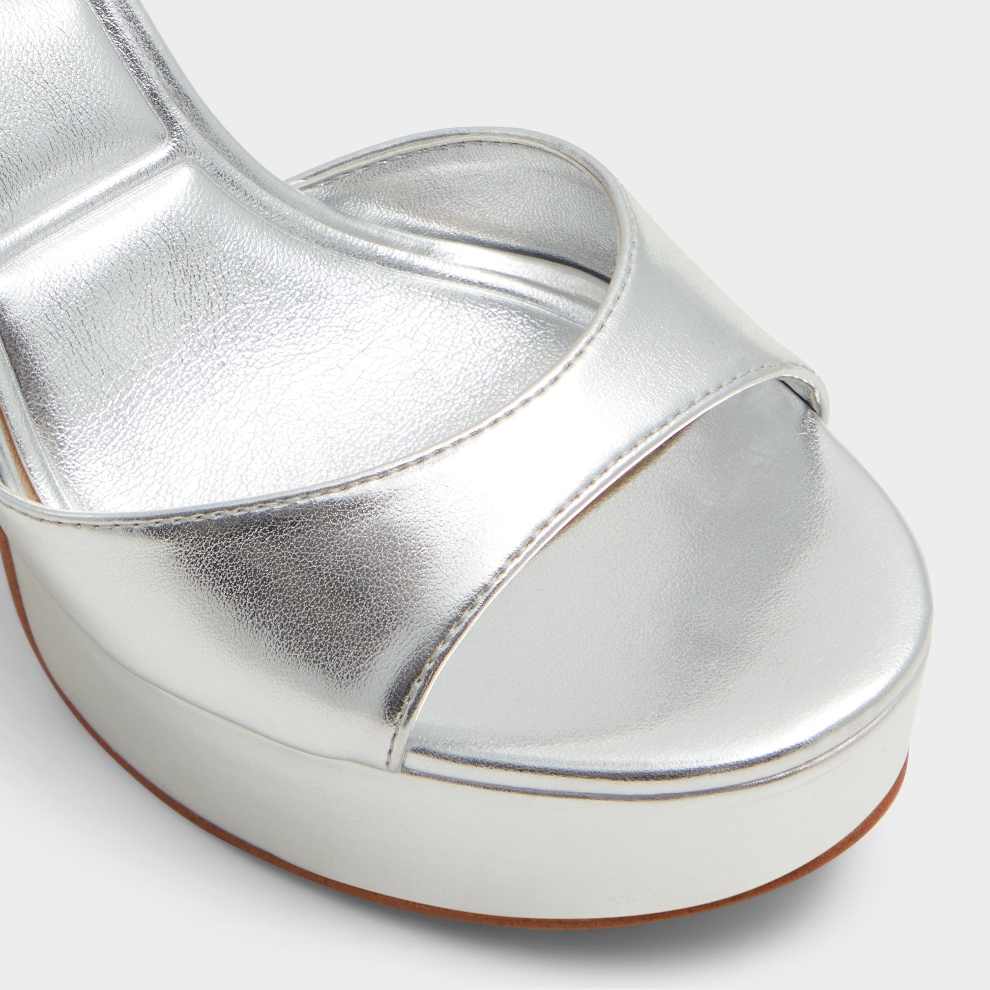 Close-up of the Silver Valoria Strappy heeled sandal