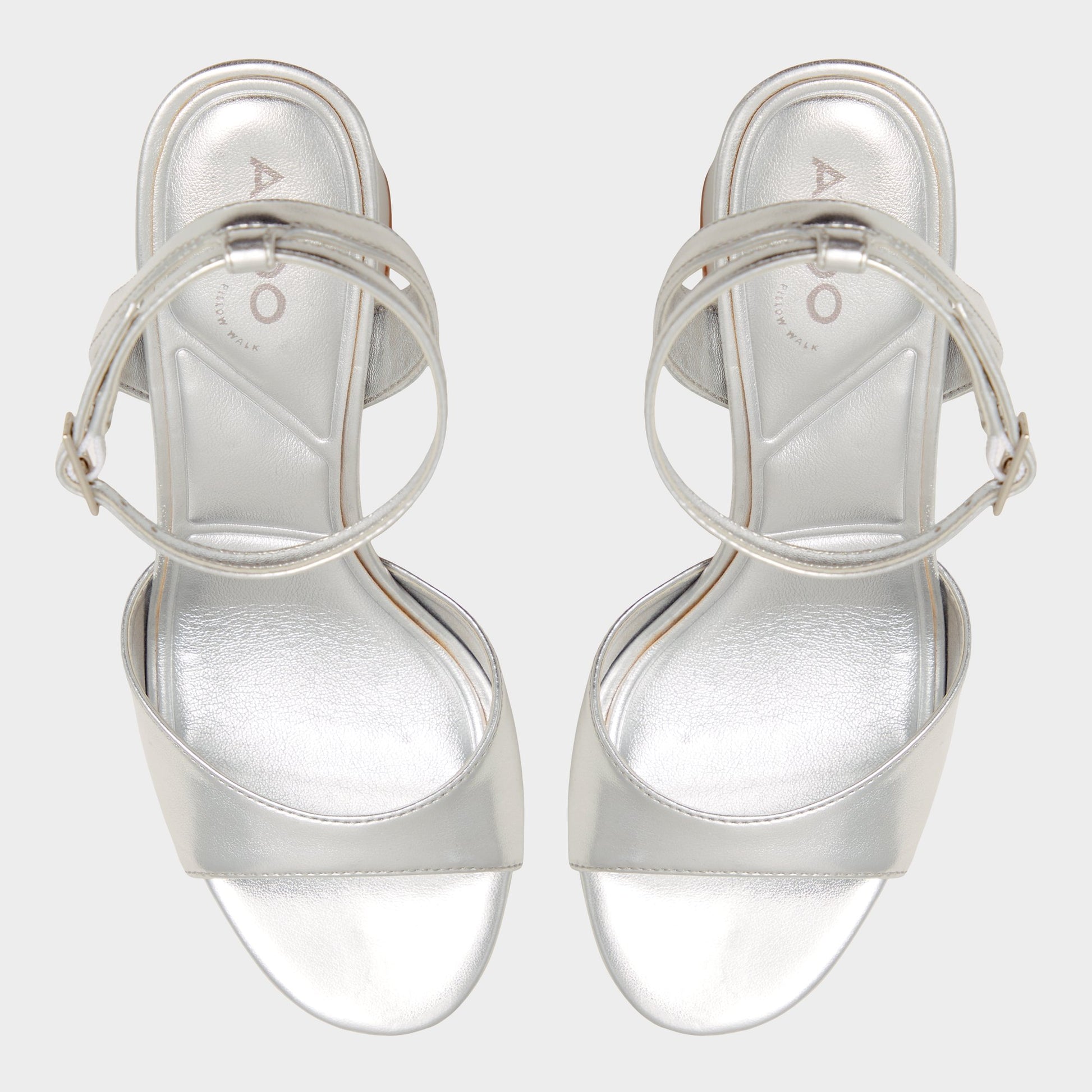 Top-down view of the Silver Valoria Strappy heeled sandal