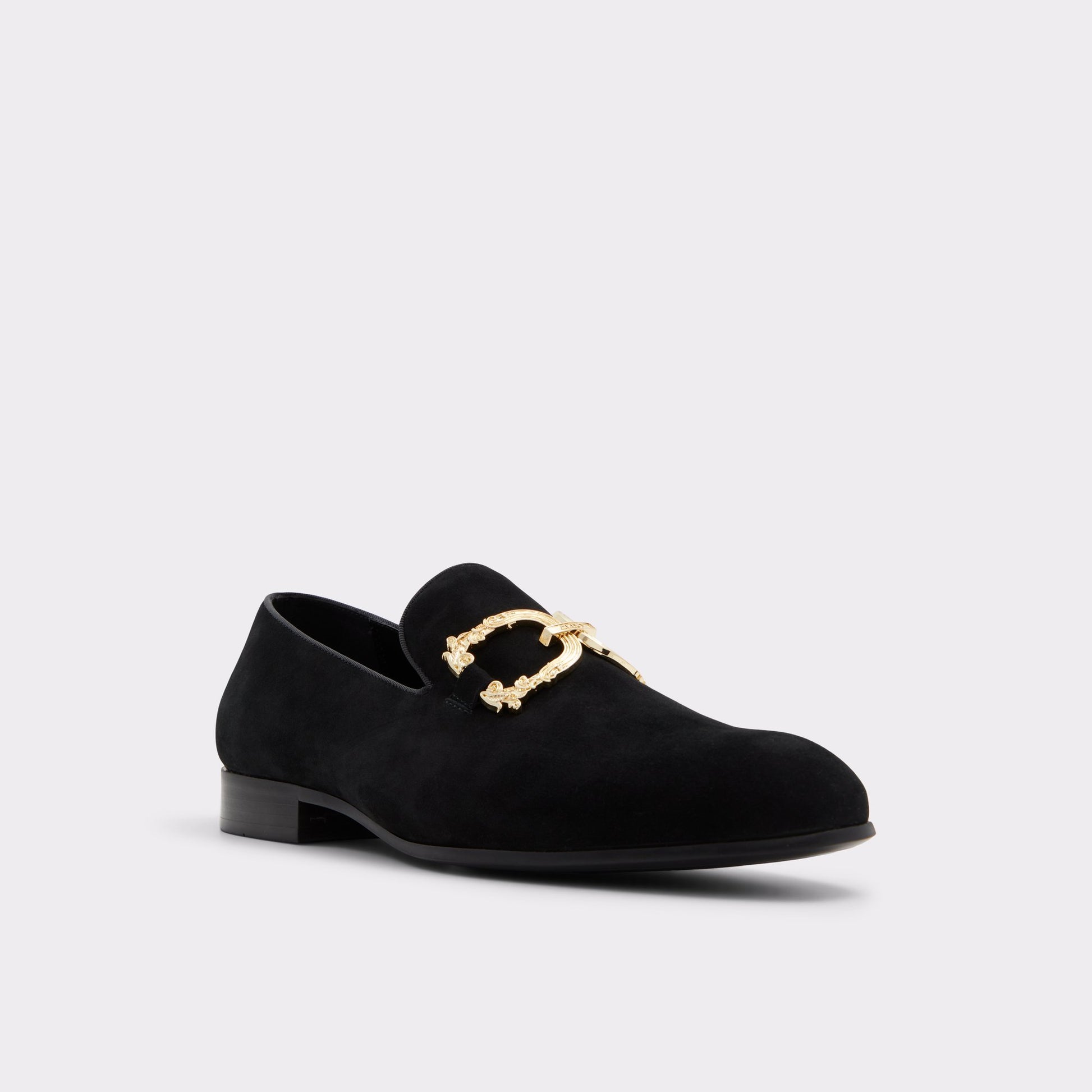 Three-quarter angle of Black Domenic Loafer's front side