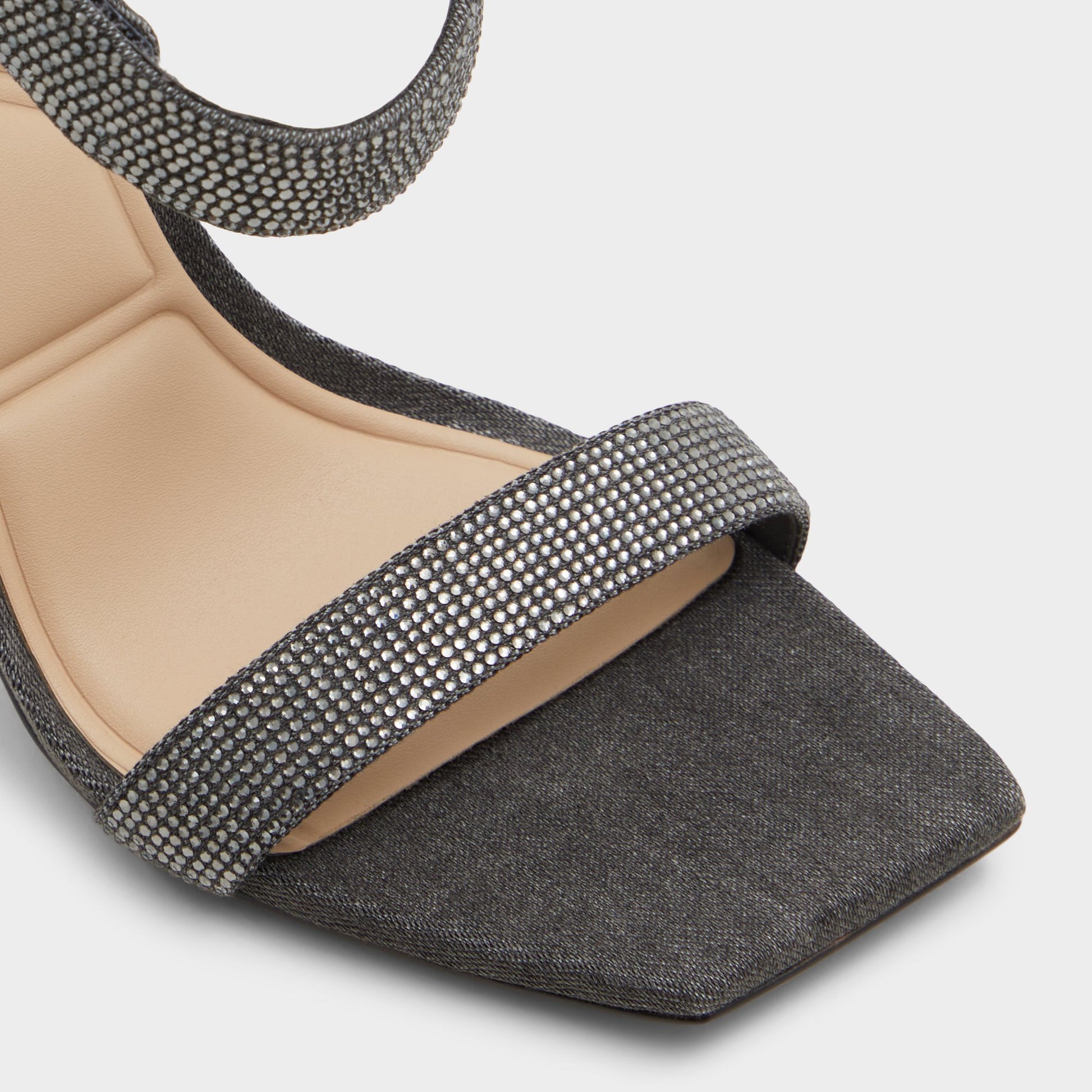 Close-up of the Dark Grey Rosy Strappy heeled sandal