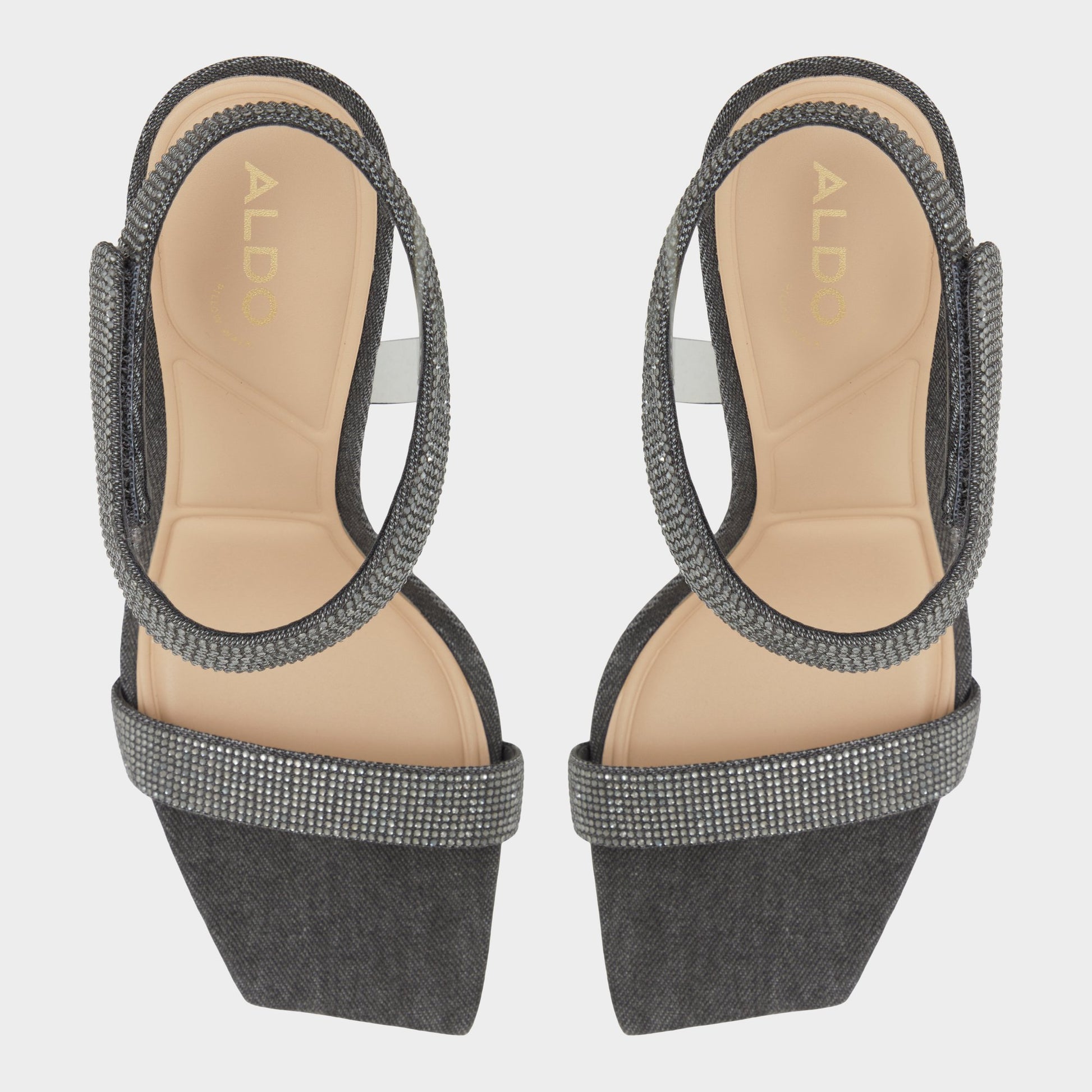 Top-down view of the Dark Grey Rosy Strappy heeled sandal