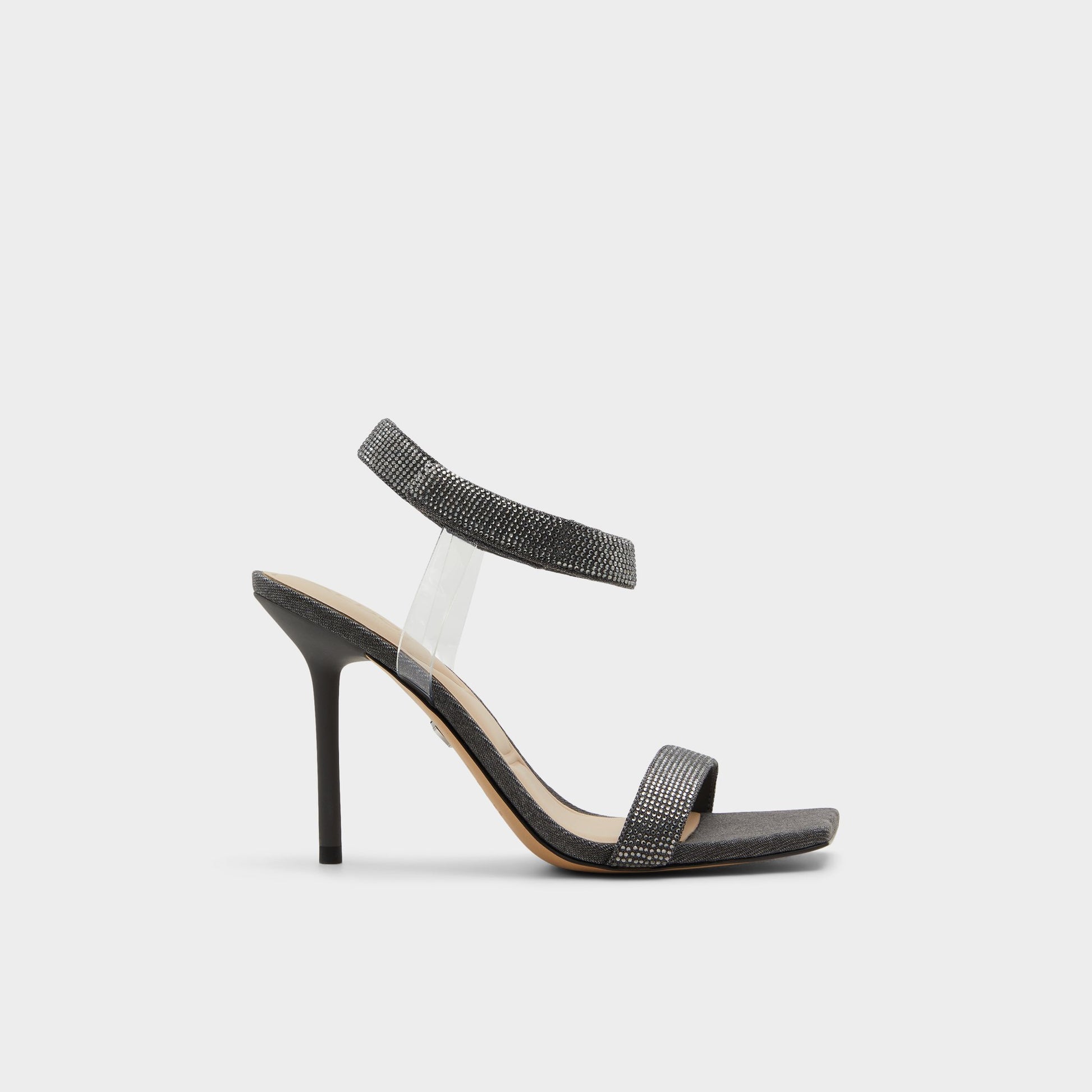 Main View of Dark Grey Rosy Strappy heeled sandal for Womens