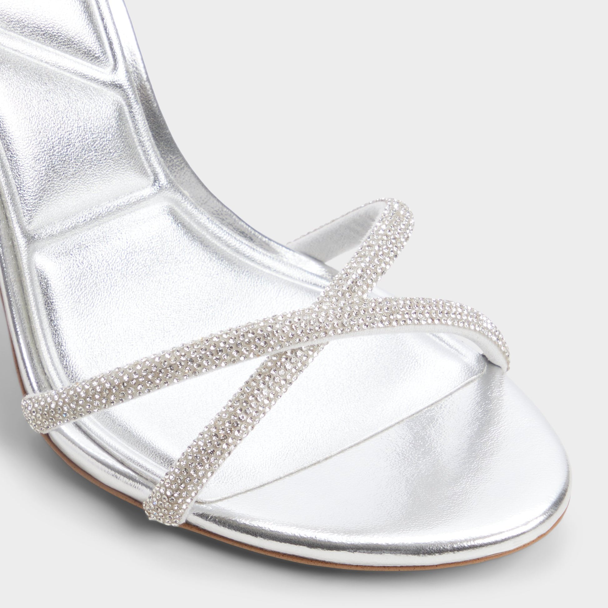 Close-up of the Silver Manaelden Strappy heeled sandal