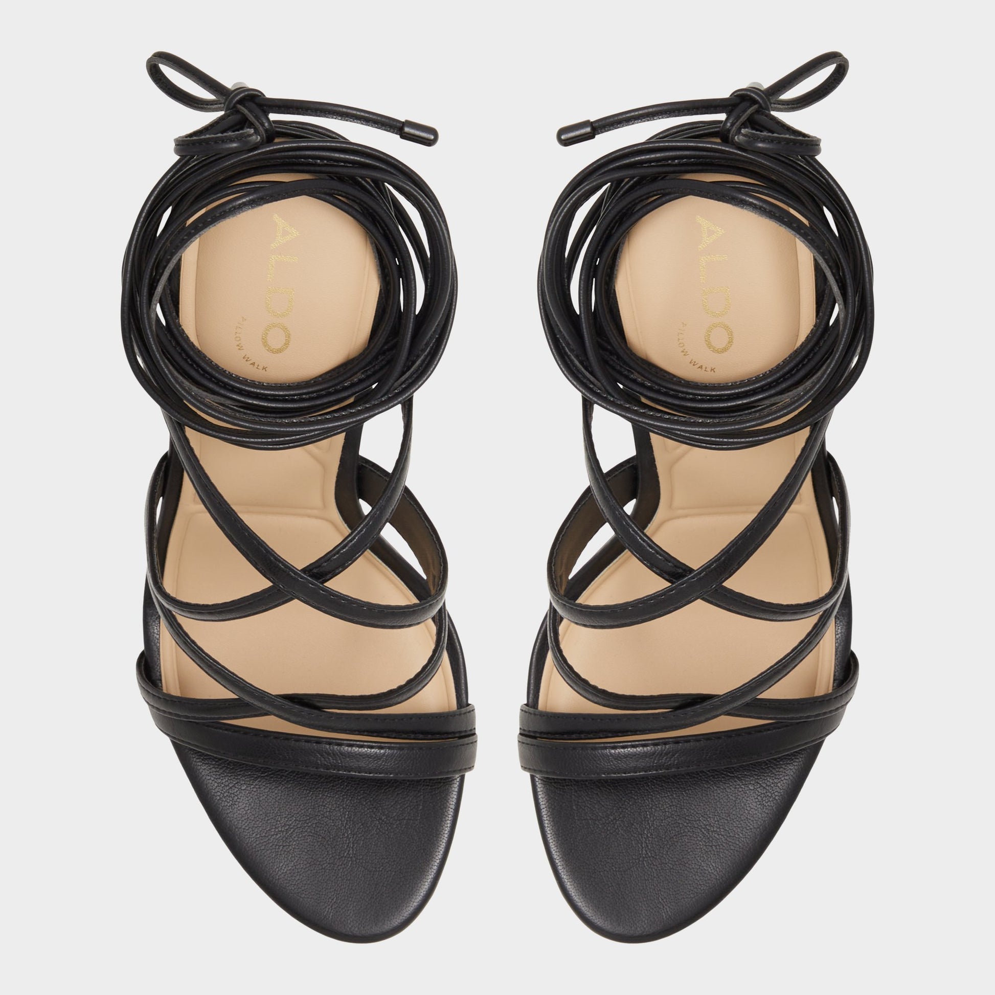 Top-down view of the Black Marylou Strappy heeled sandal