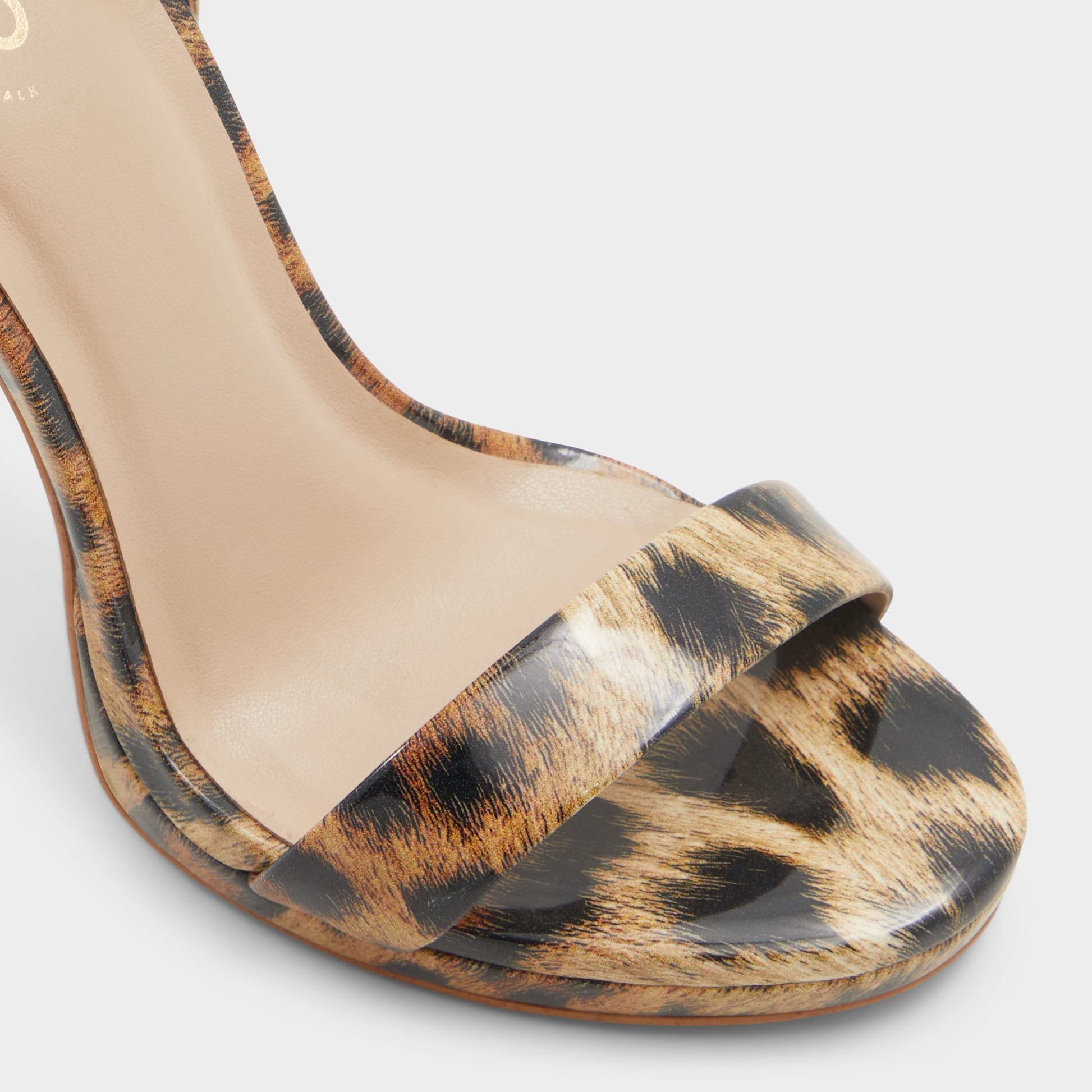 Close-up of the Brown Multi Kat Strappy heeled sandal