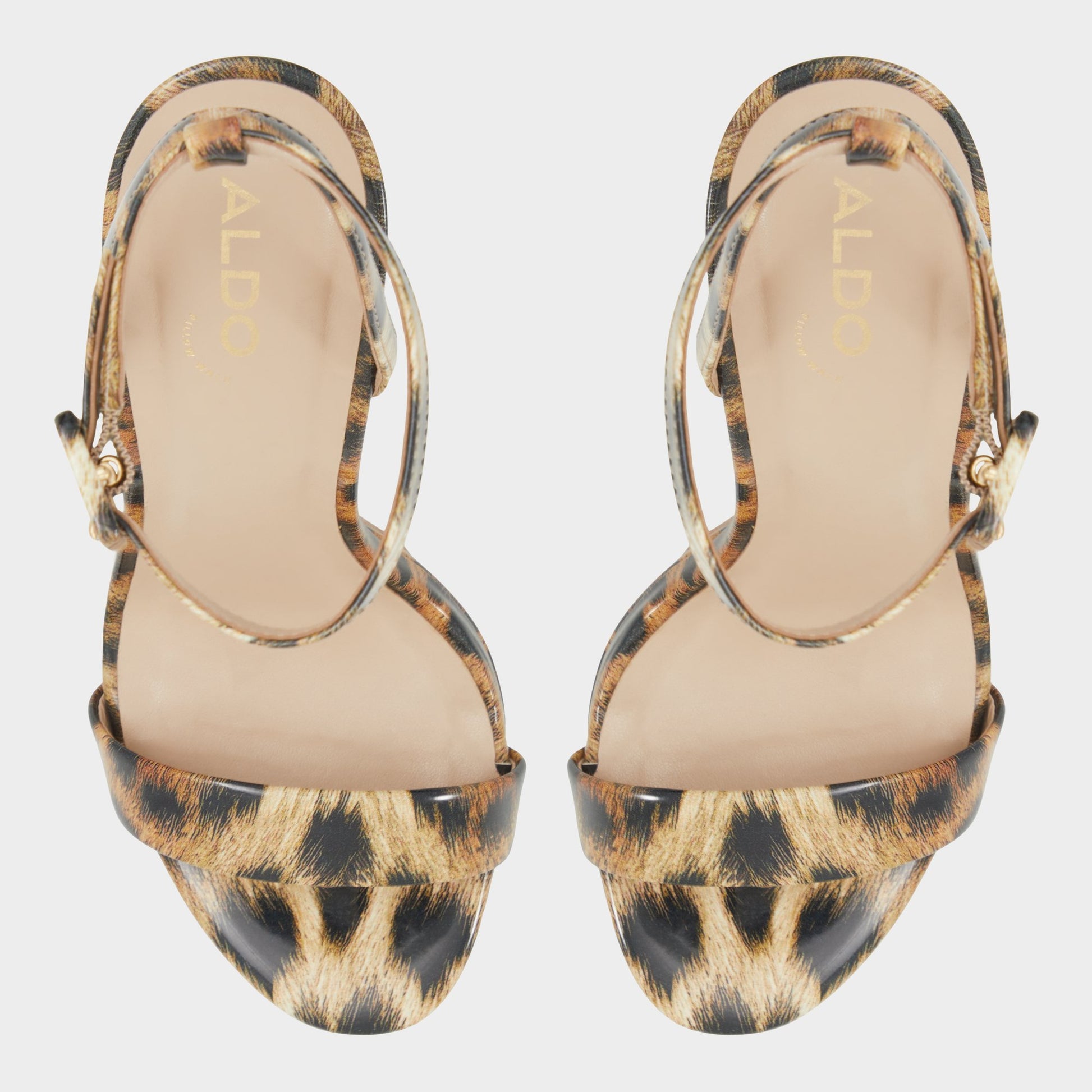 Top-down view of the Brown Multi Kat Strappy heeled sandal