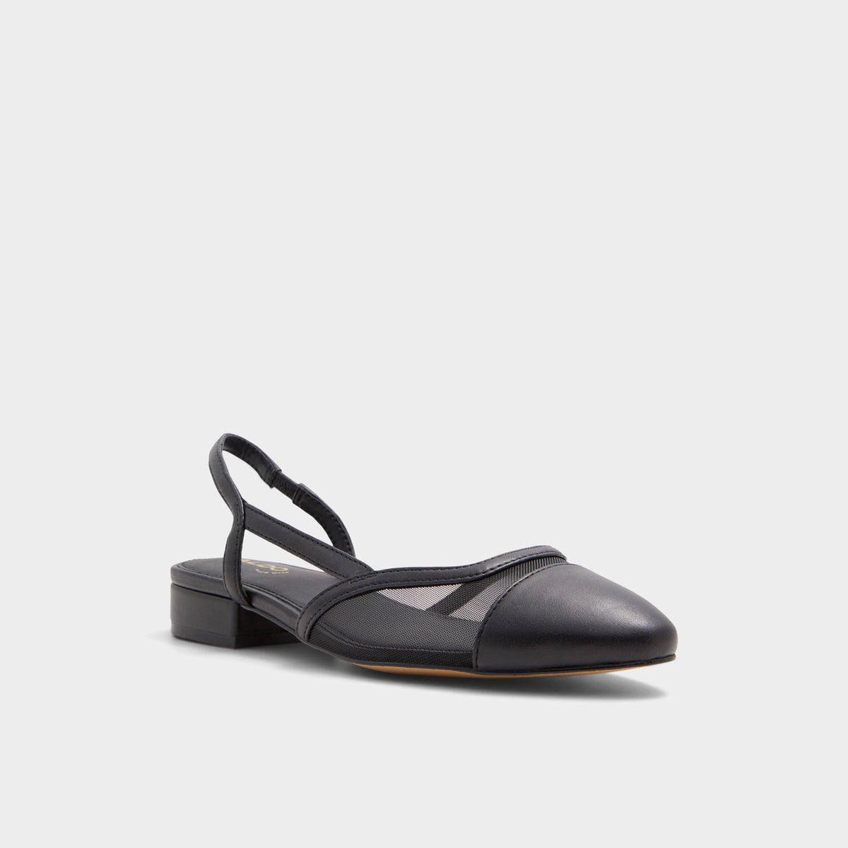 Three-quarter angle of Black Clementinne Slingback heel's front side