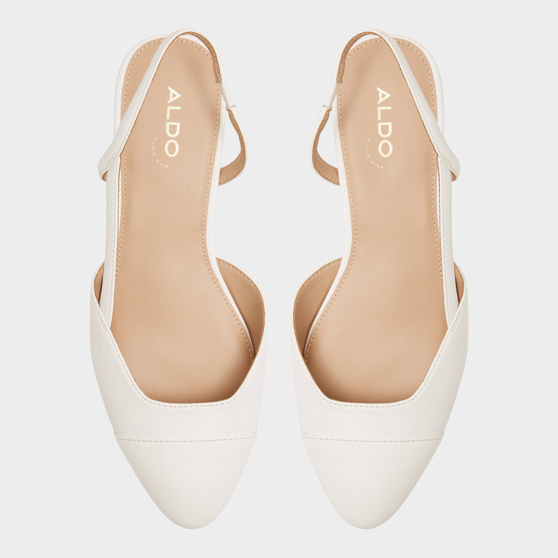 Top-down view of the White Clementinne Sling back high heel