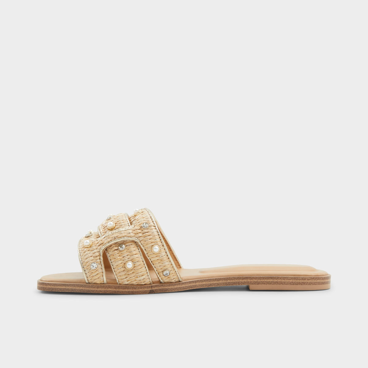 Side view of Beige Combo Elenaa Slide sandal