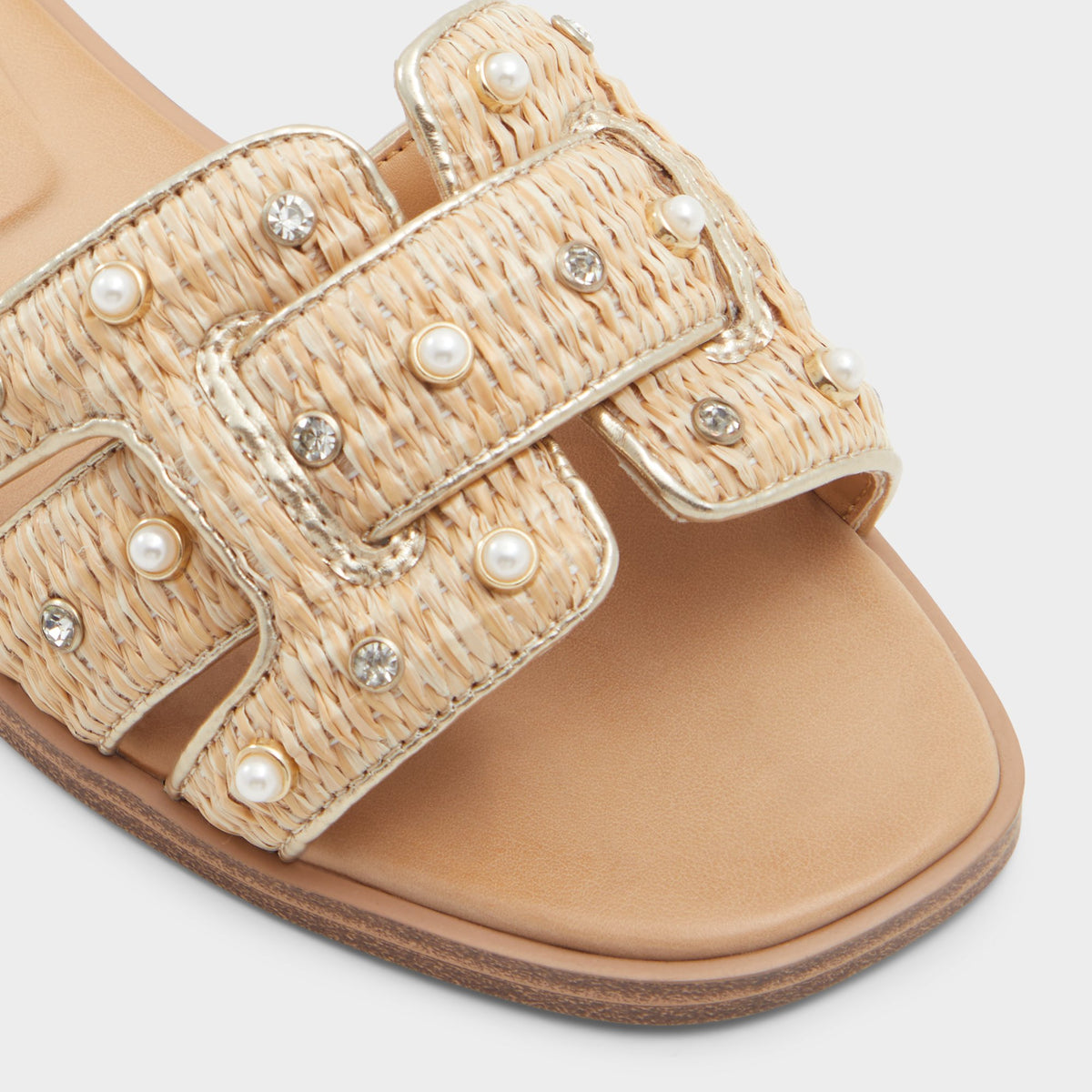 Close-up of the Beige Combo Elenaa Slide sandal