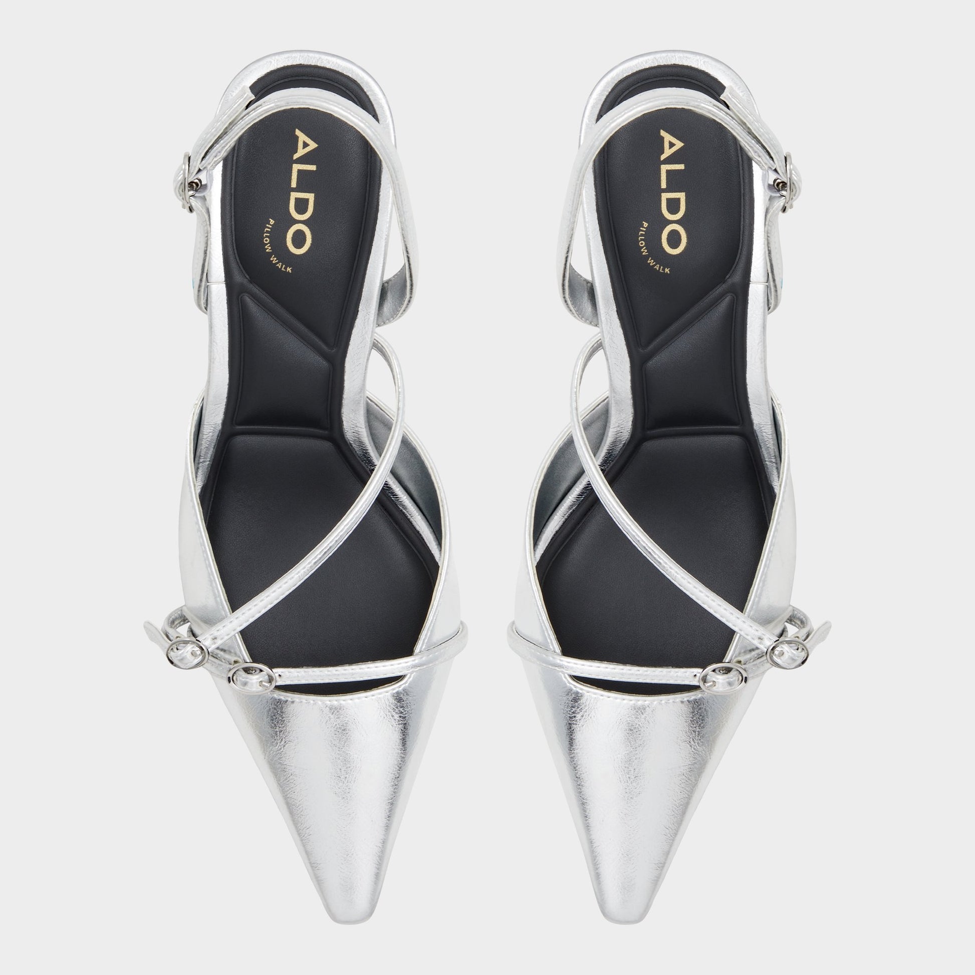 Top-down view of the Silver Marietta Slingback heel