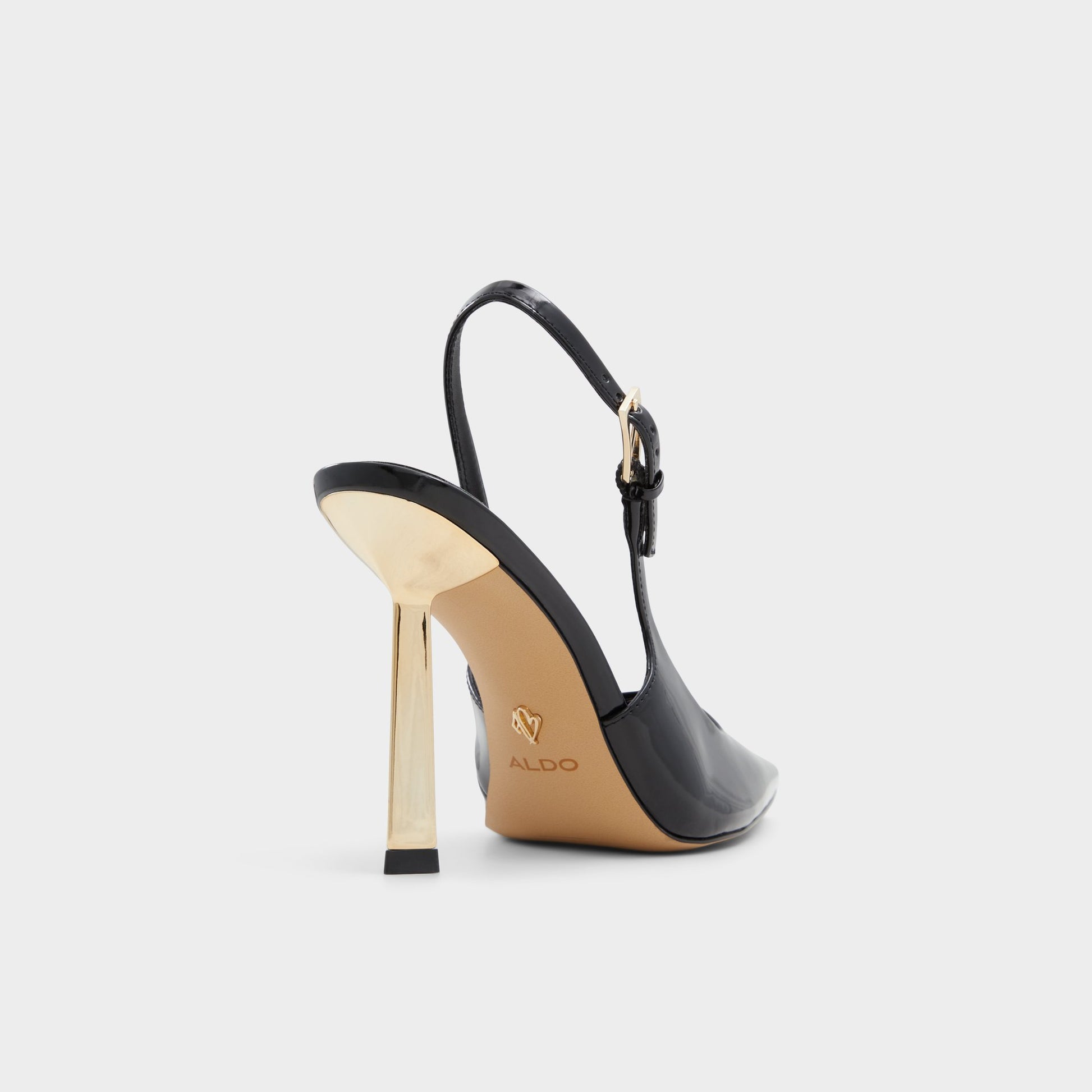 Three-quarter angle of Black Marysa Slingback heel's back side