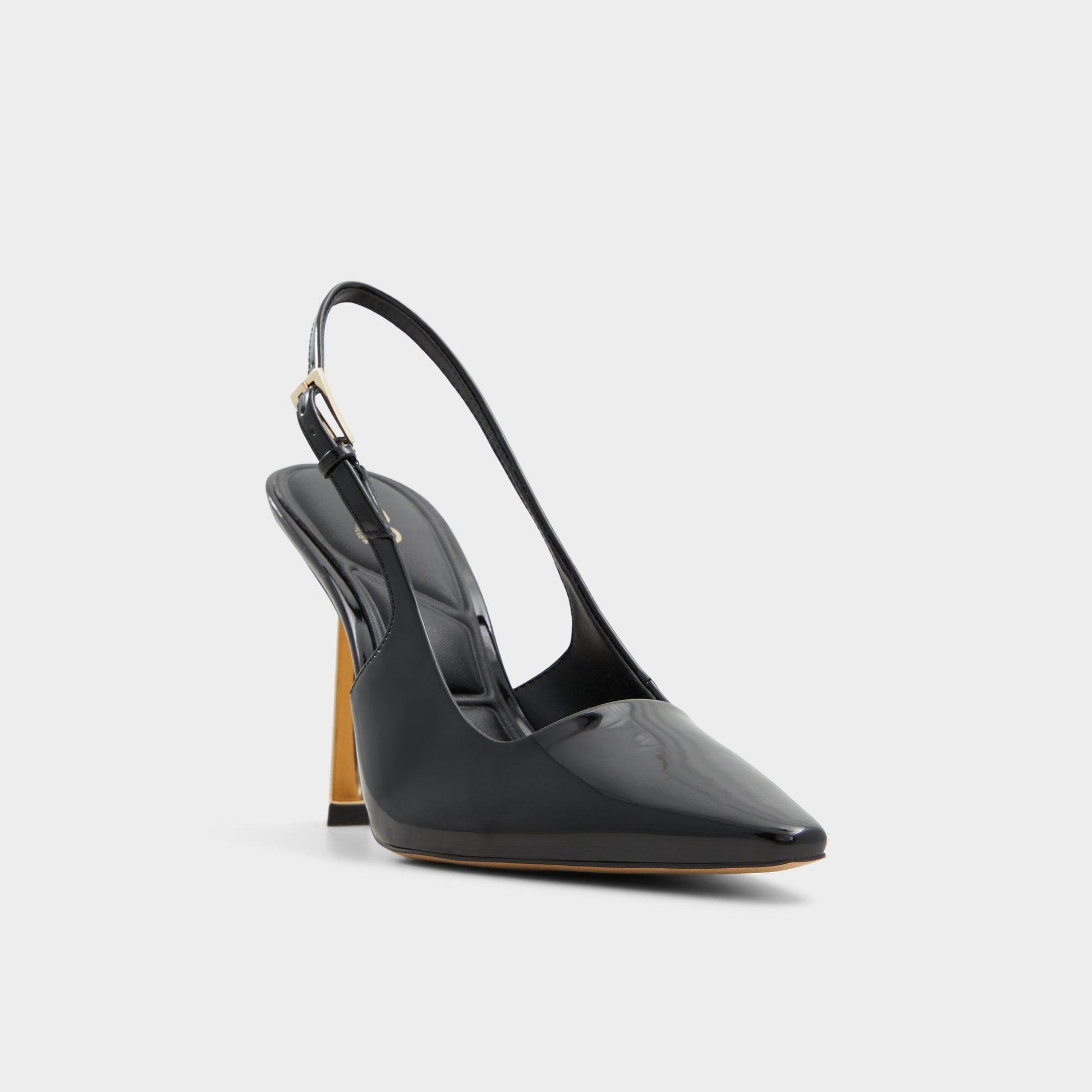 Three-quarter angle of Black Marysa Slingback heel's front side