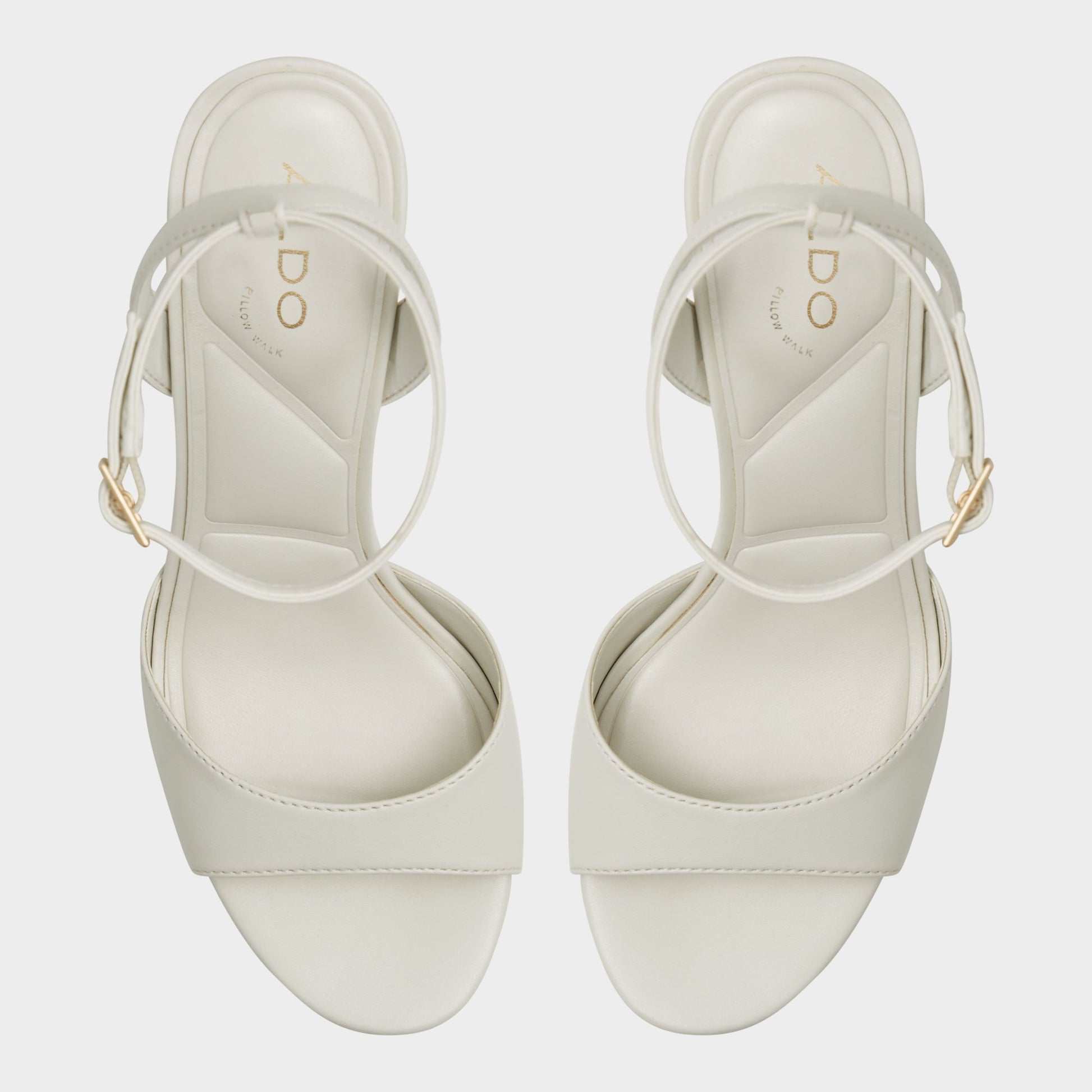 Top-down view of the White Valoria Strappy heeled sandal