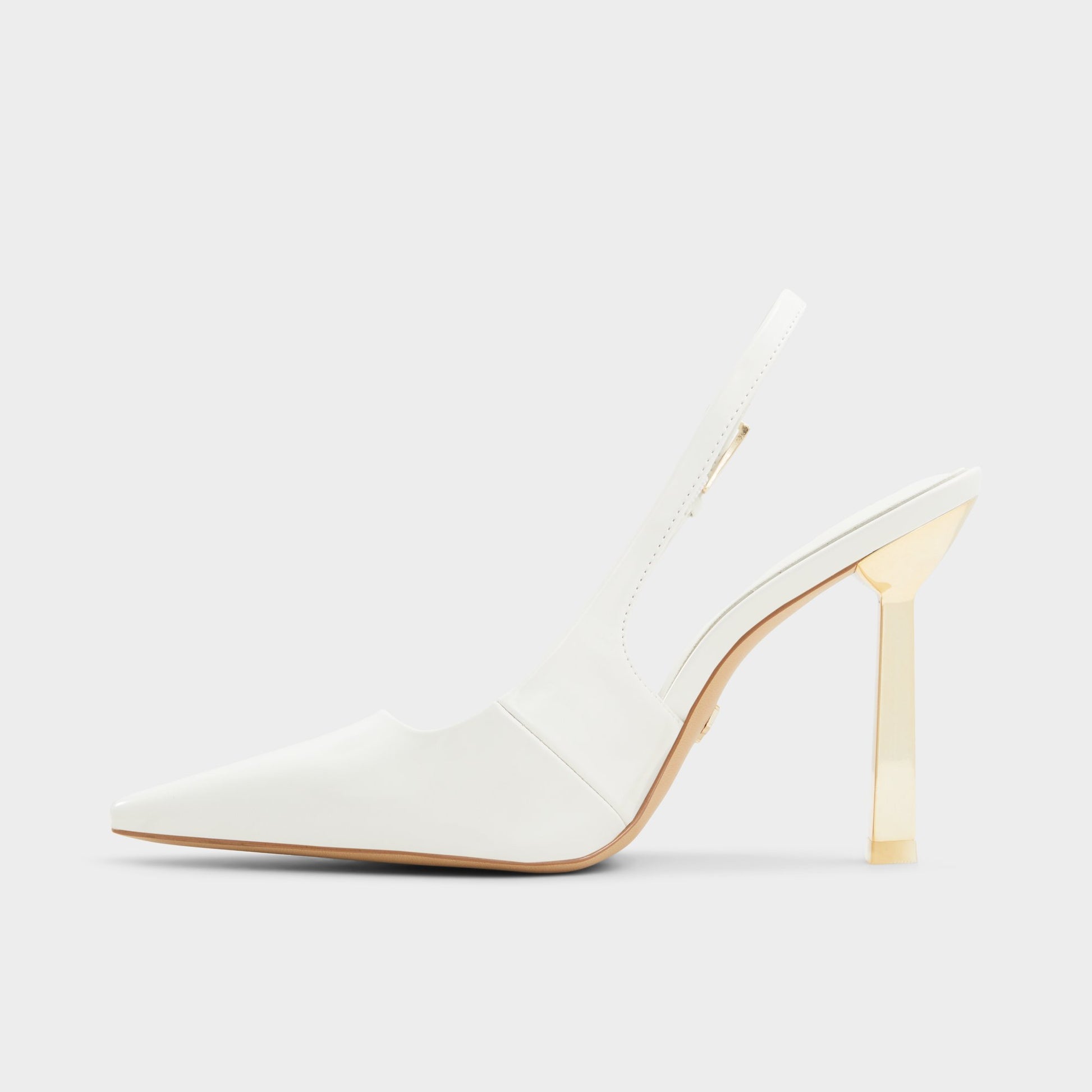 Side view of White/Bone Marysa Slingback heel