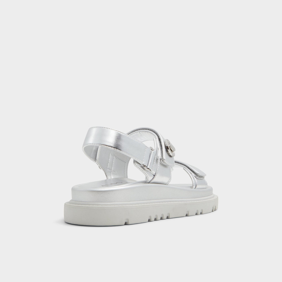 Three-quarter angle of Silver Linette Footbed sandal's back side