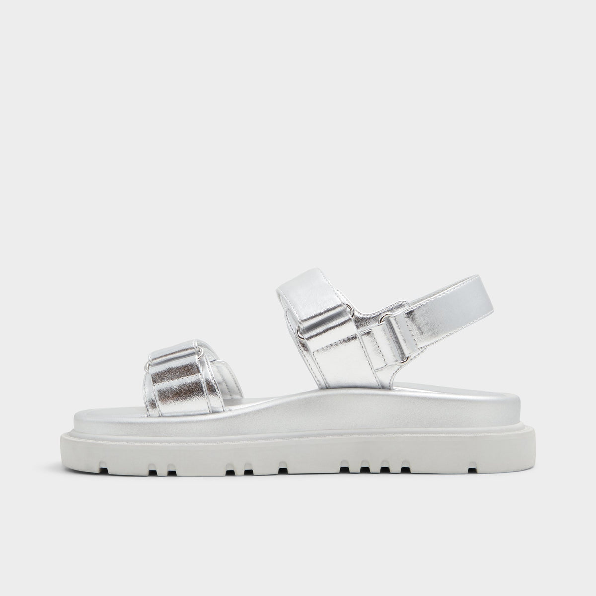Side view of Silver Linette Footbed sandal