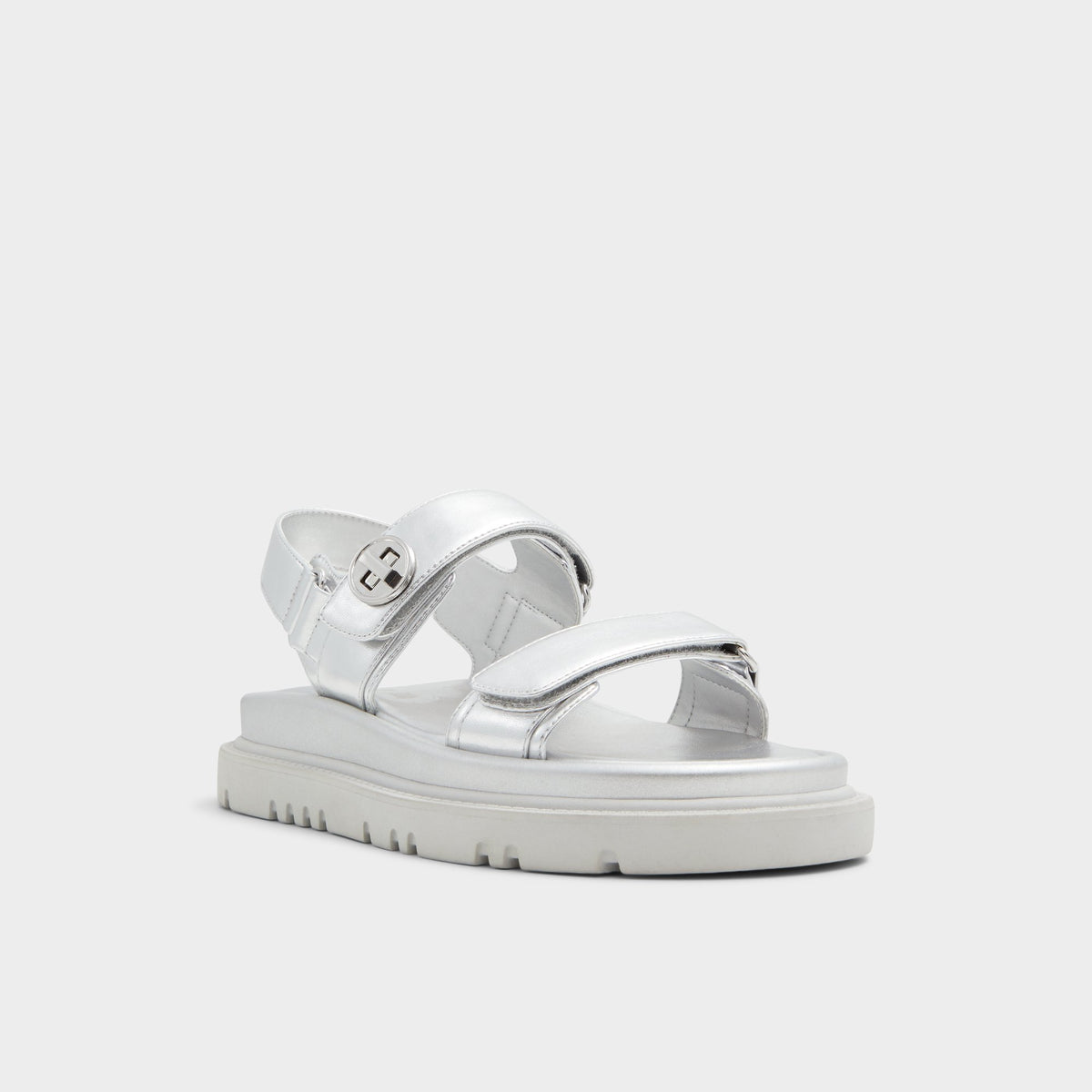 Three-quarter angle of Silver Linette Footbed sandal's front side