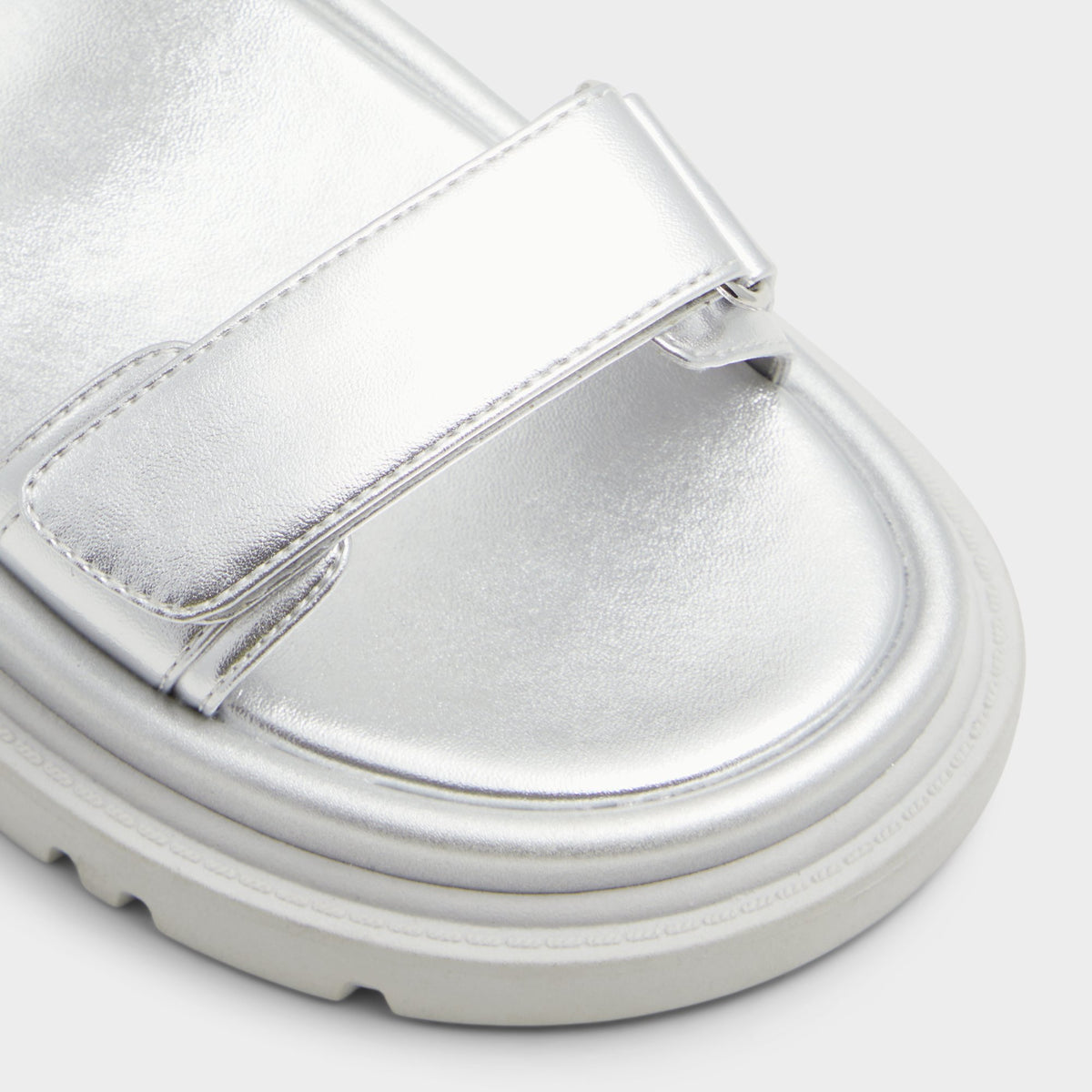Close-up of the Silver Linette Footbed sandal