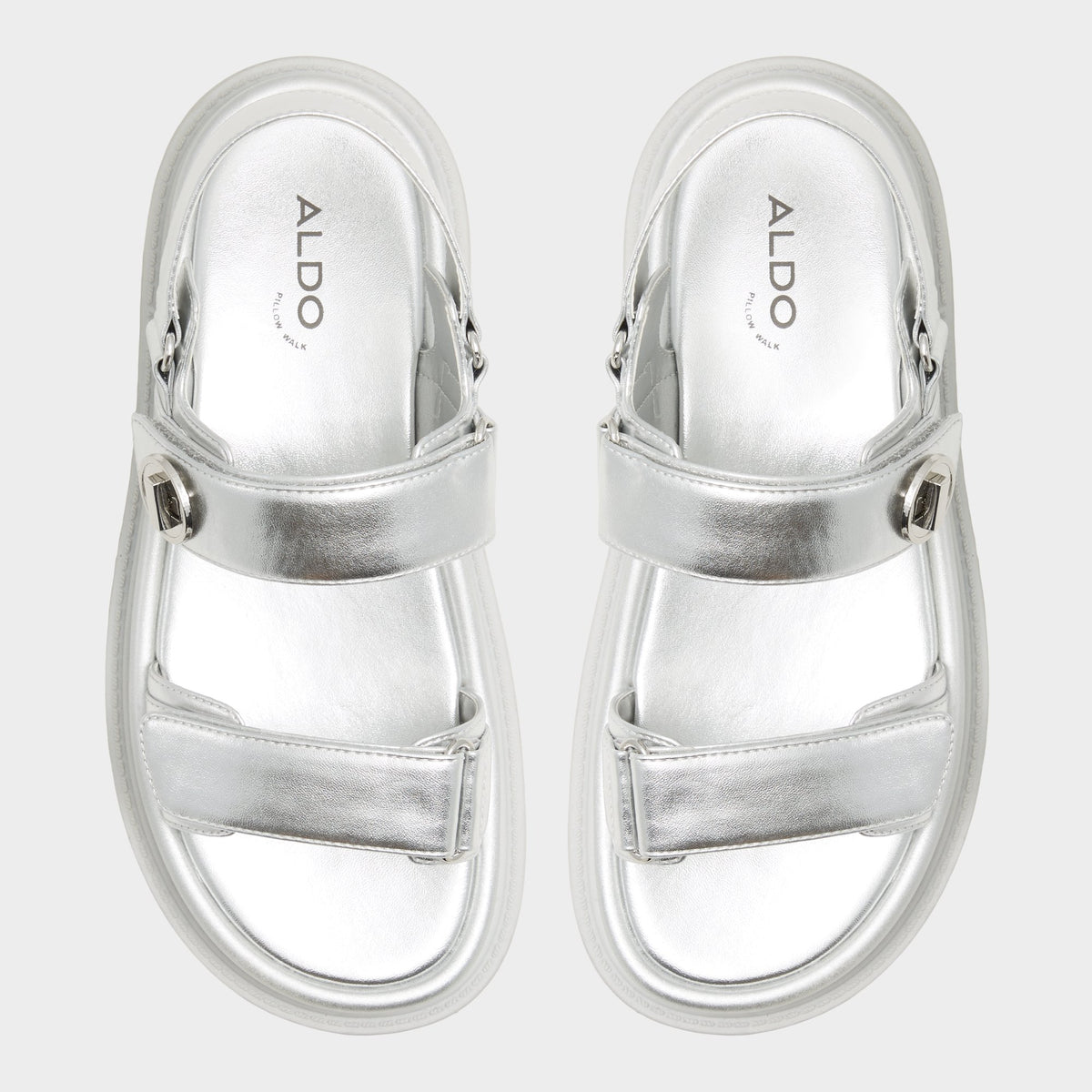Top-down view of the Silver Linette Footbed sandal