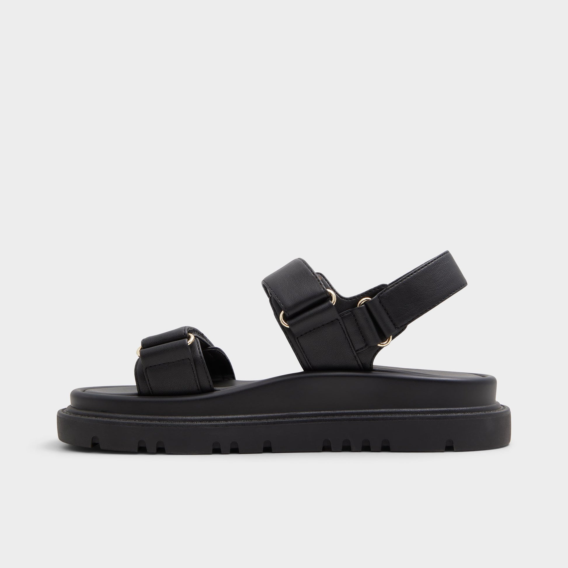 Side view of Black Linette Footbed sandal