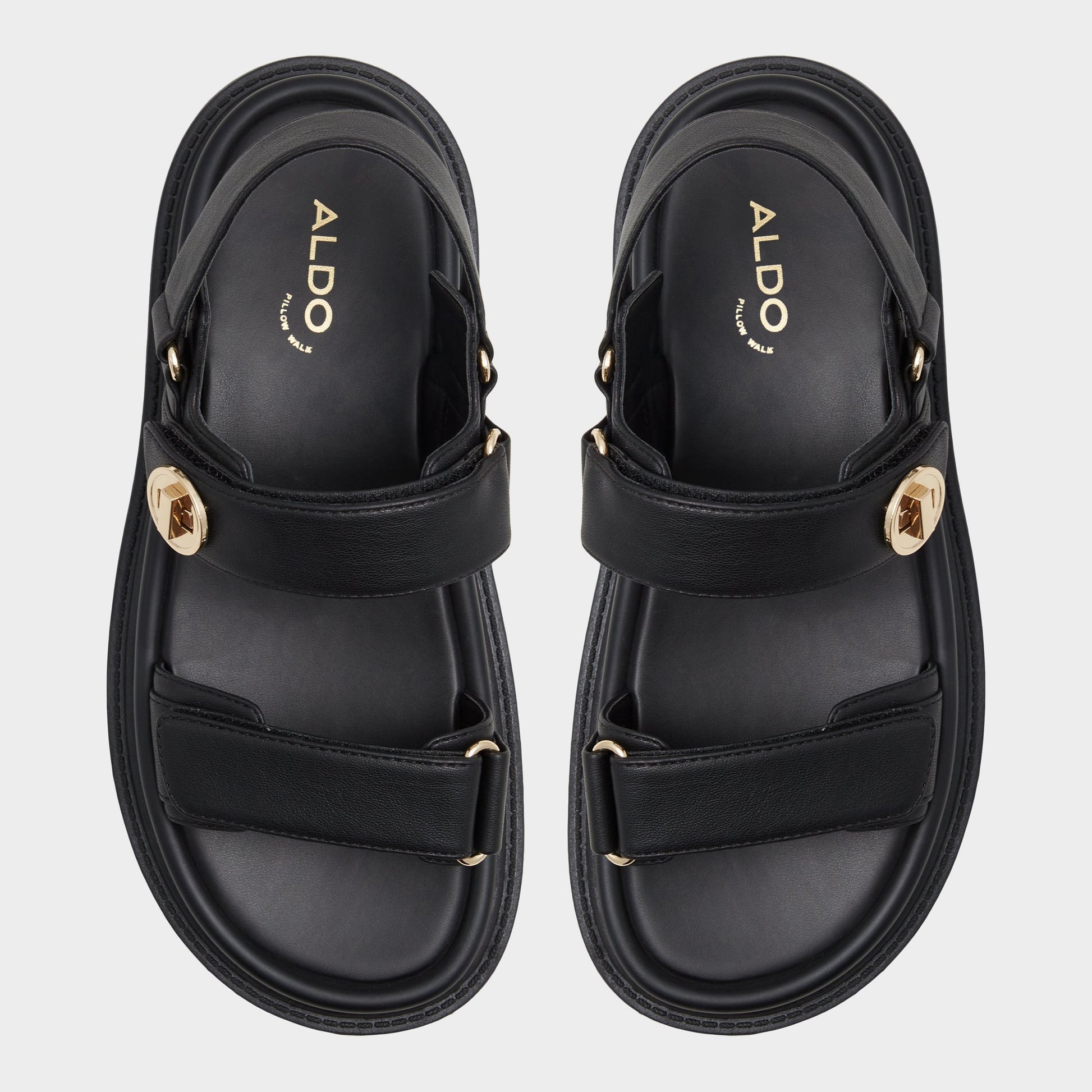 Top-down view of the Black Linette Footbed sandal