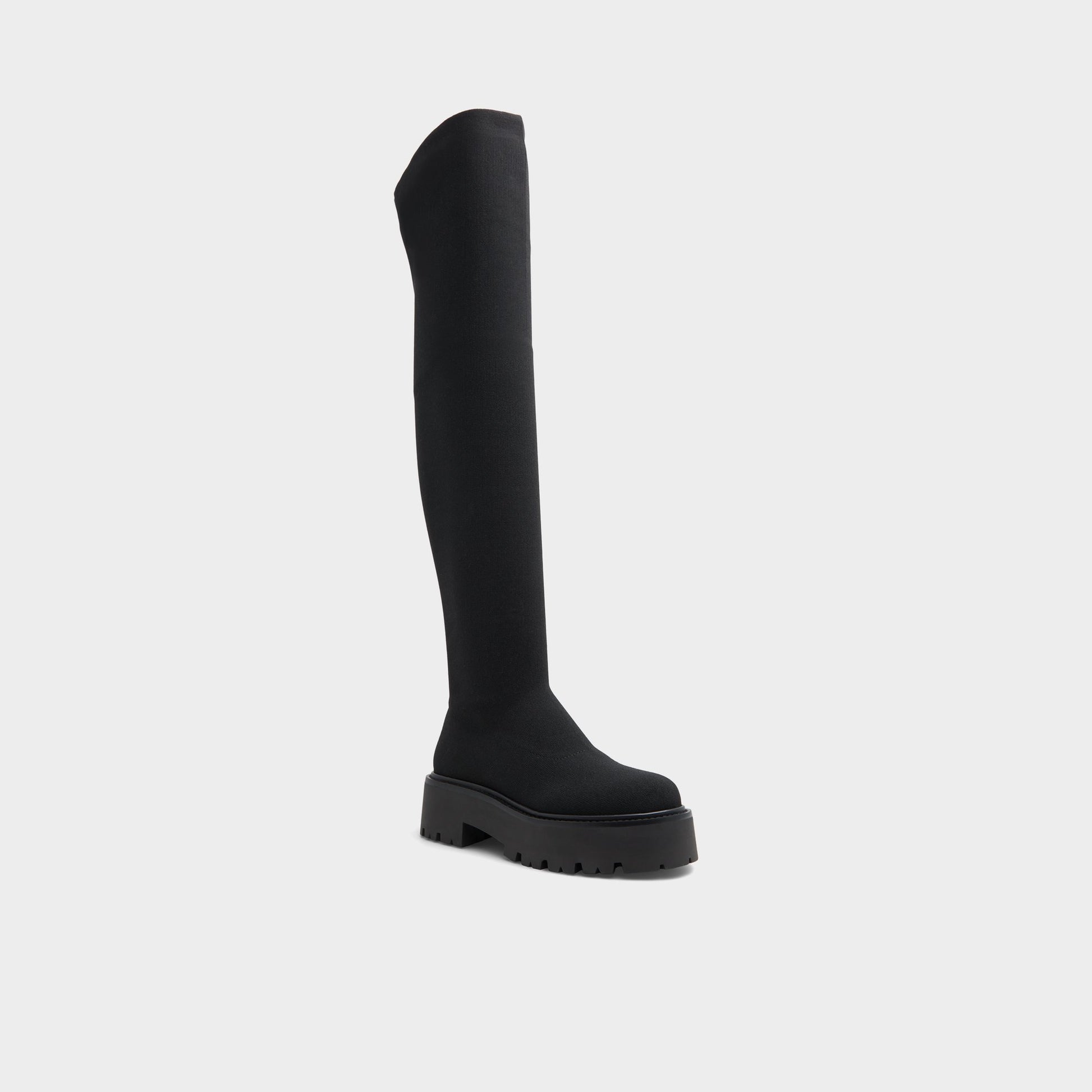 Three-quarter angle of Black Dynoknit Over-the-knee boot's front side