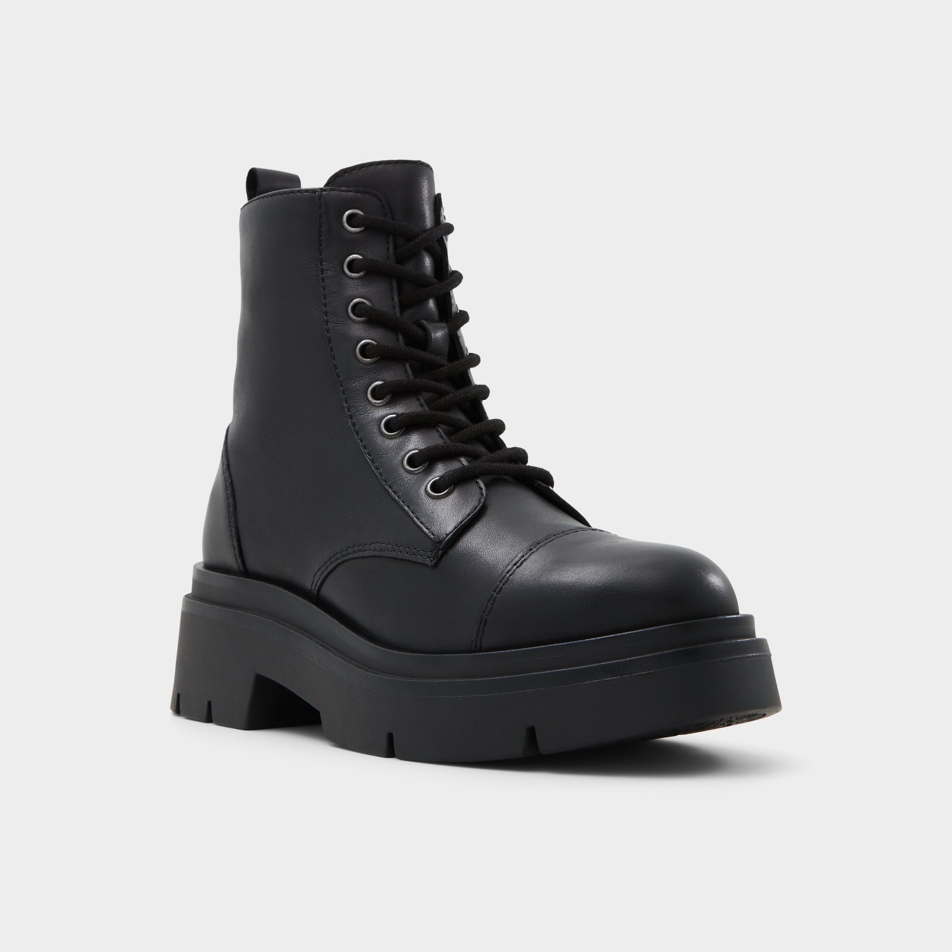 Three-quarter angle of Other Black Marthia Combat ankle boot's front side