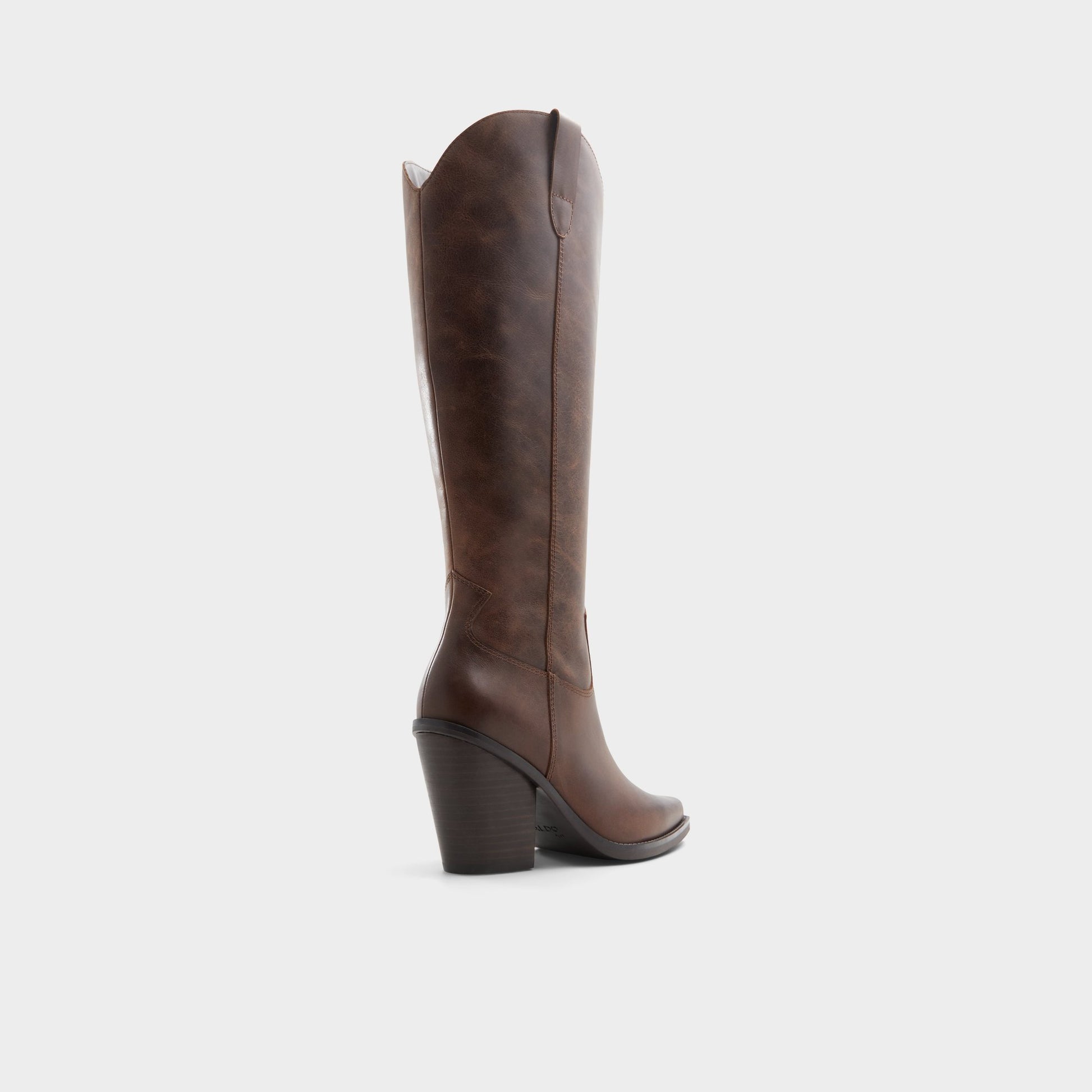 Three-quarter angle of Brown Nevada Western knee-high boot's back side