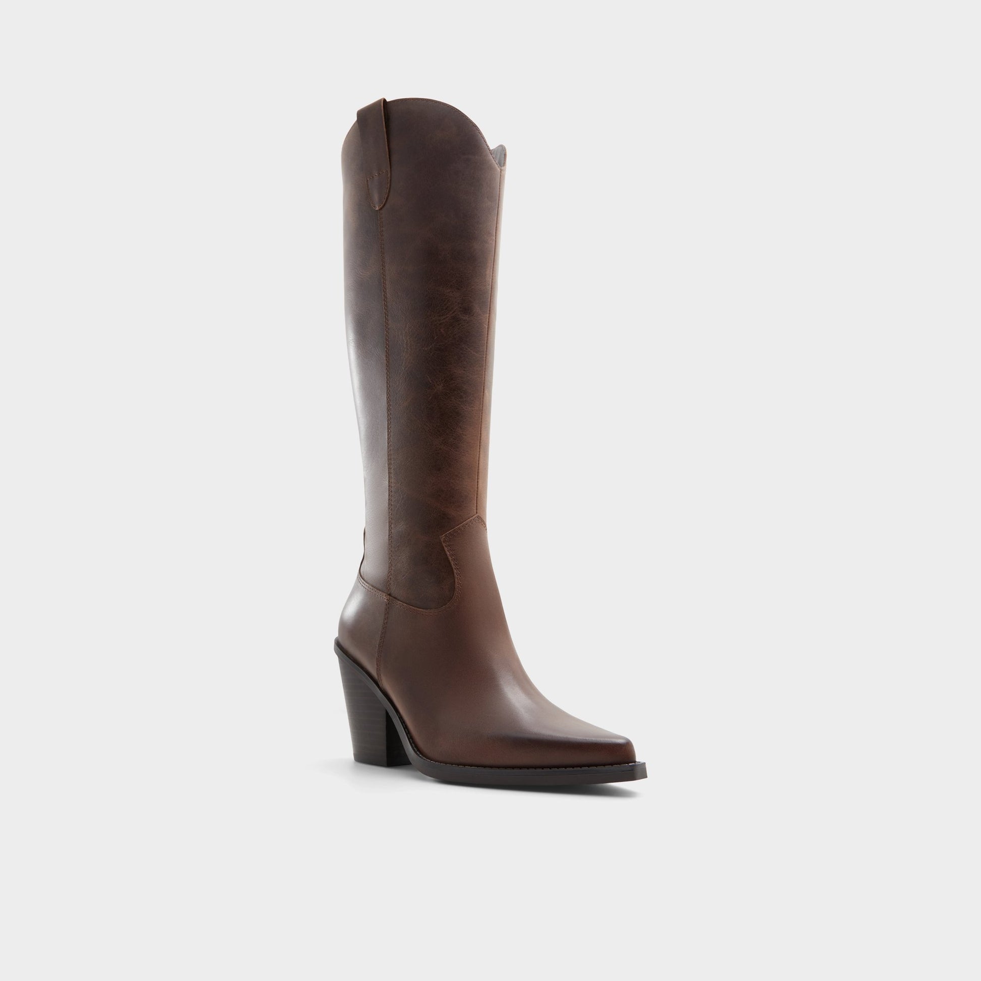 Three-quarter angle of Brown Nevada Western knee-high boot's front side