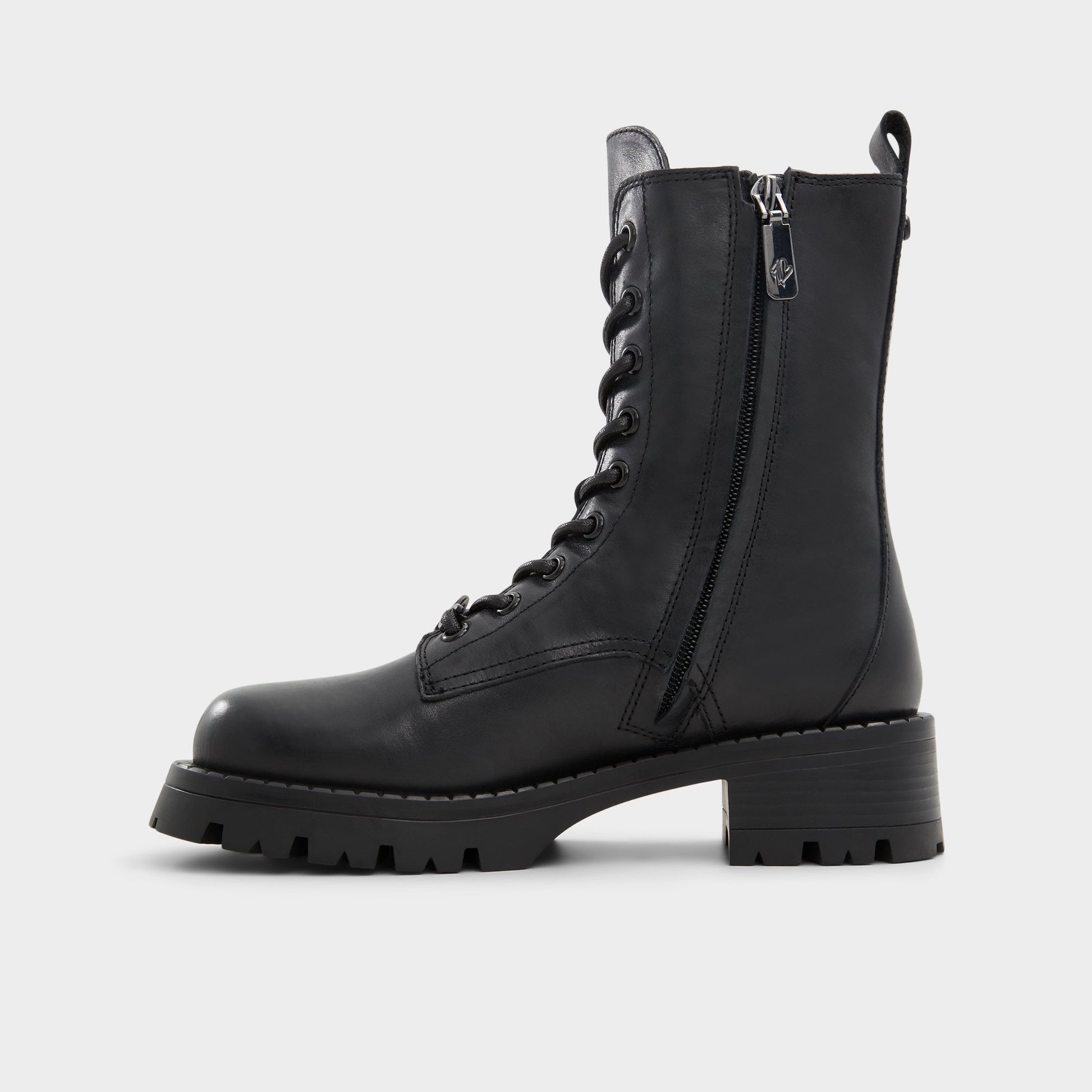 Side view of Black Allea Combat ankle boot