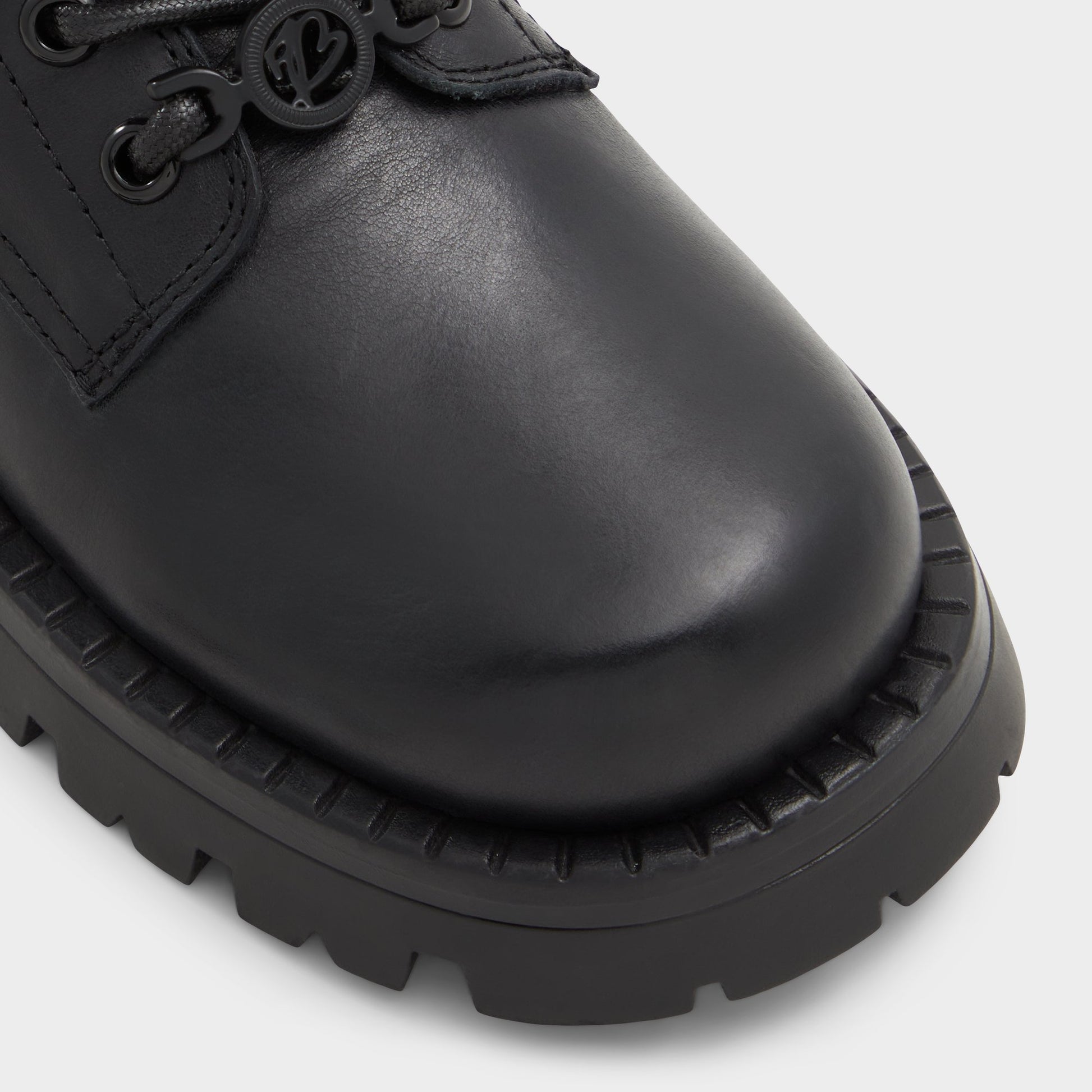 Close-up of the Black Allea Combat ankle boot