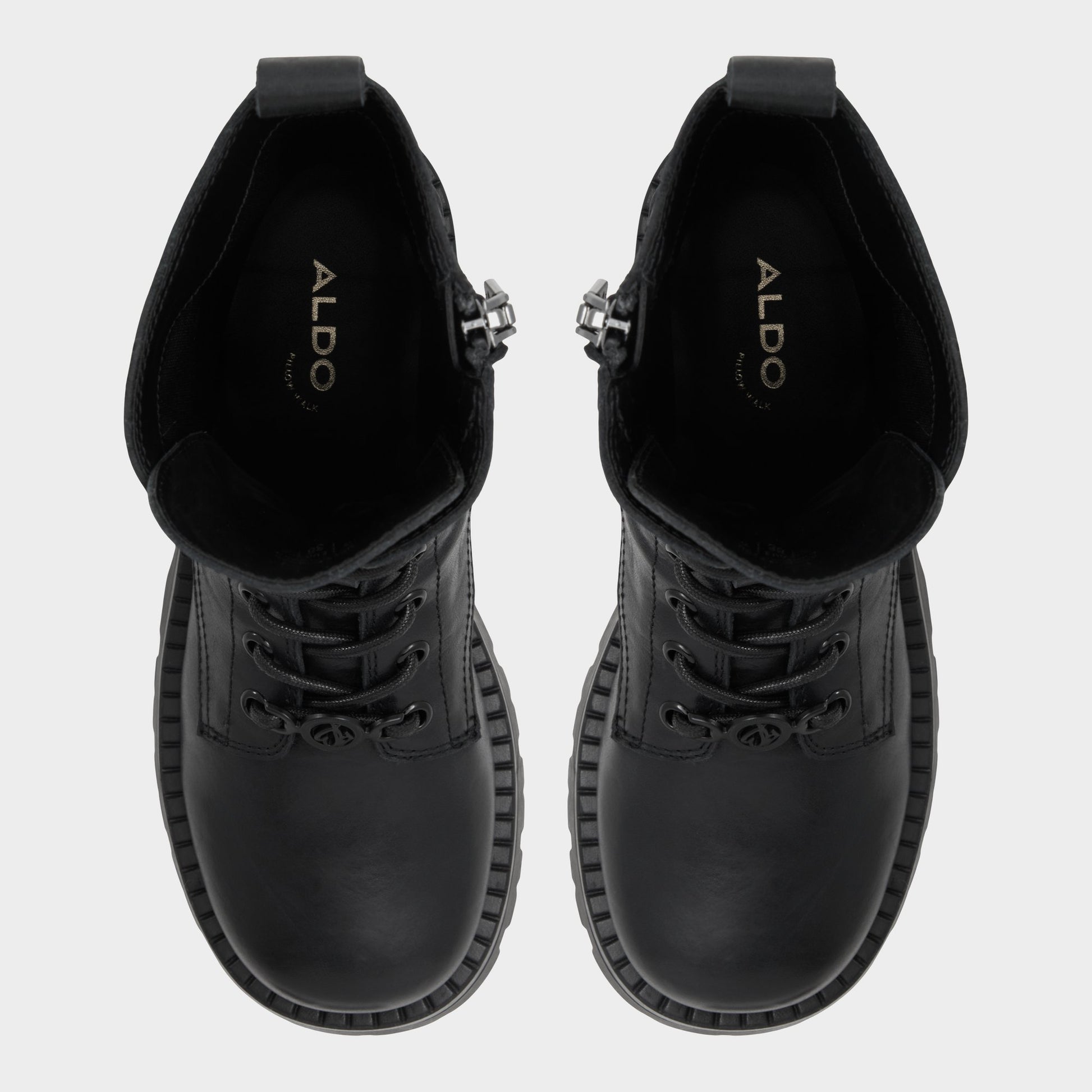 Top-down view of the Black Allea Combat ankle boot
