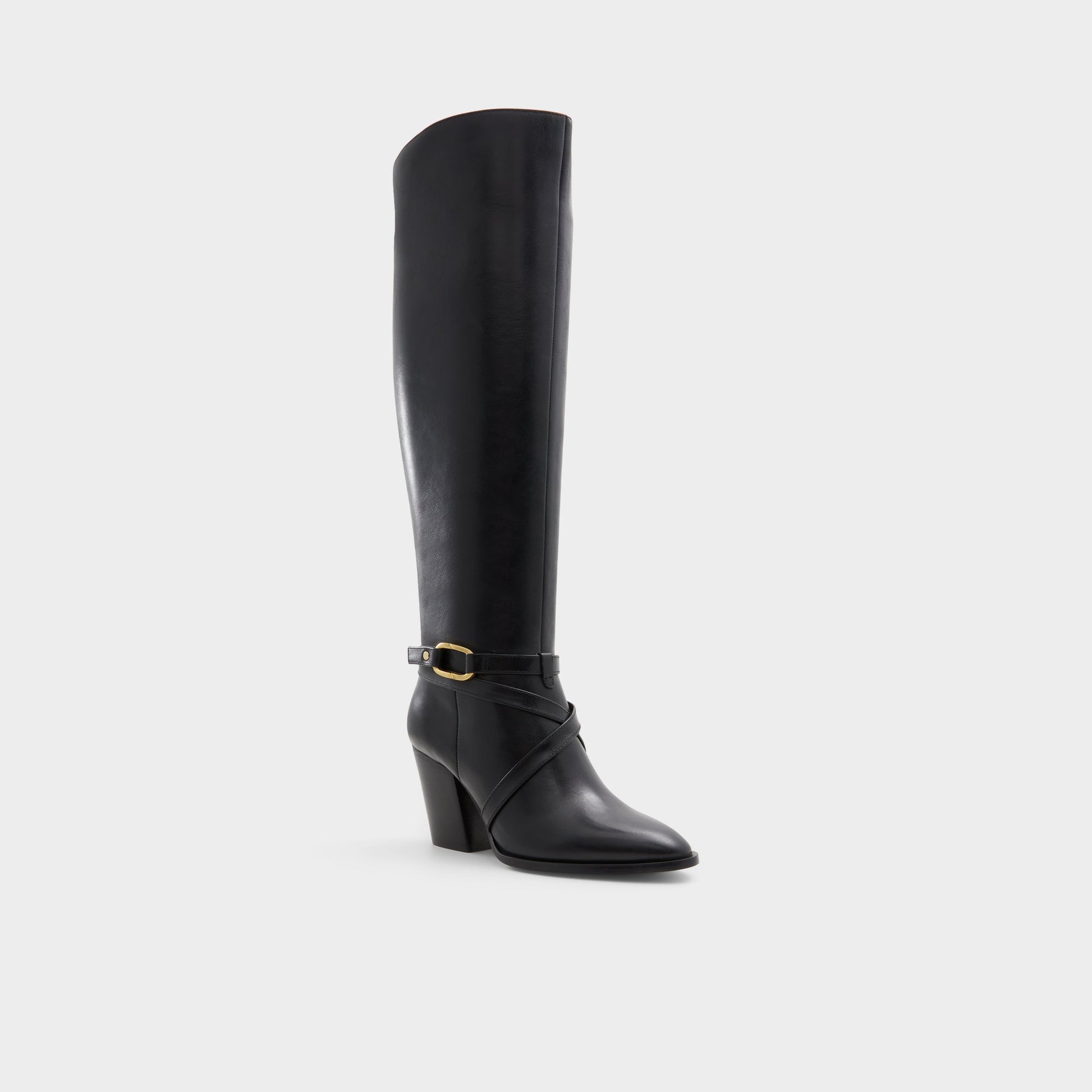 Three-quarter angle of Black Adworeweth Knee-high boot's front side
