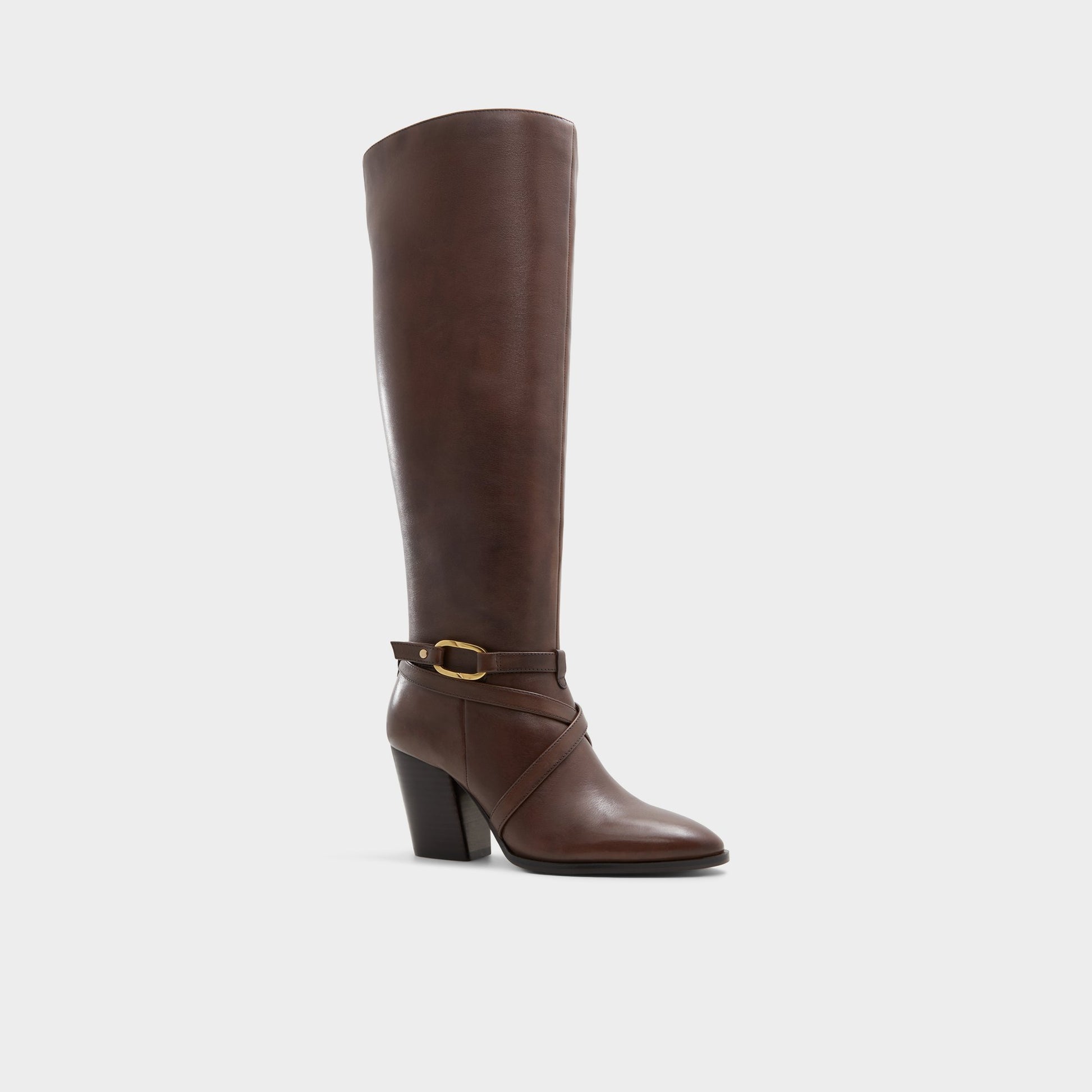 Three-quarter angle of Dark Brown Adworeweth Knee-high boot's front side