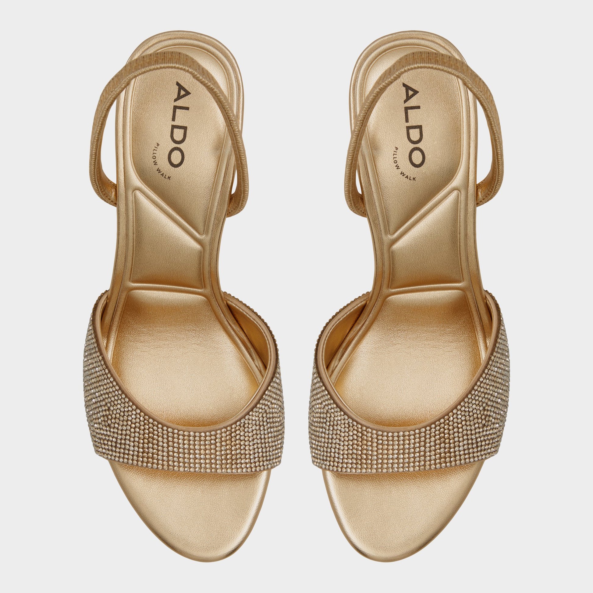 Top-down view of the Gold Aitana Slingback heeled sandal