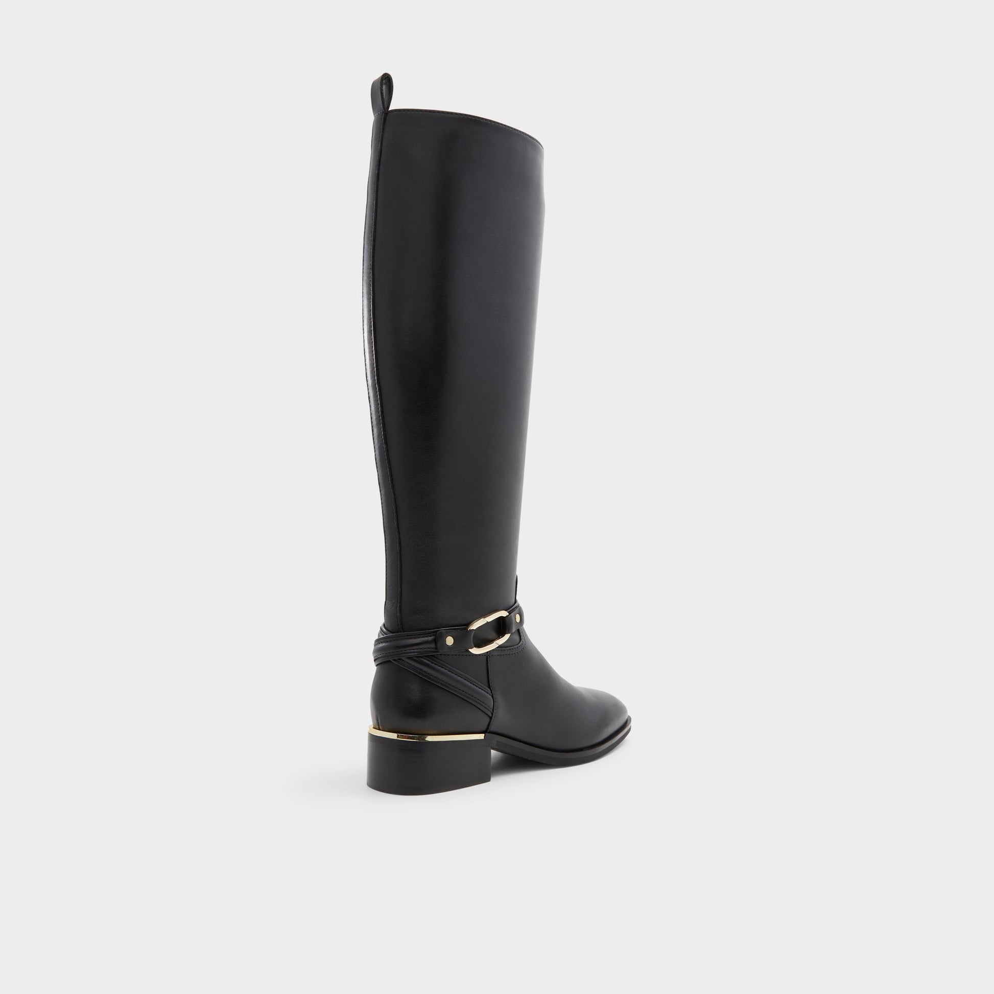 Three-quarter angle of Black Ocynwan Riding boot's back side