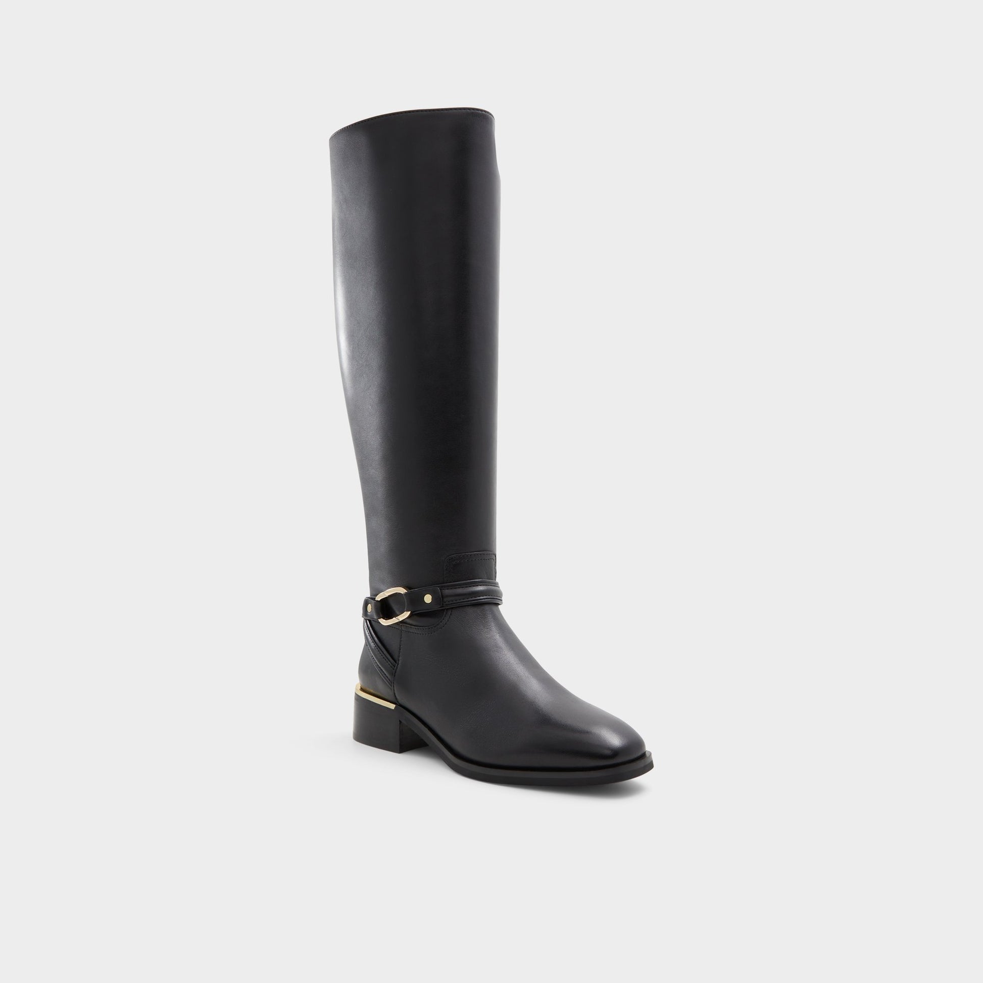 Three-quarter angle of Black Ocynwan Riding boot's front side